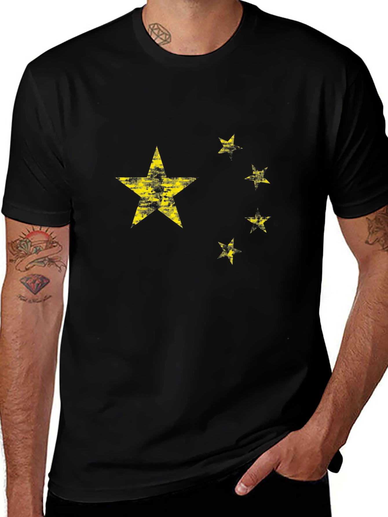 China Flag Distressed Graphic Black T-Shirt