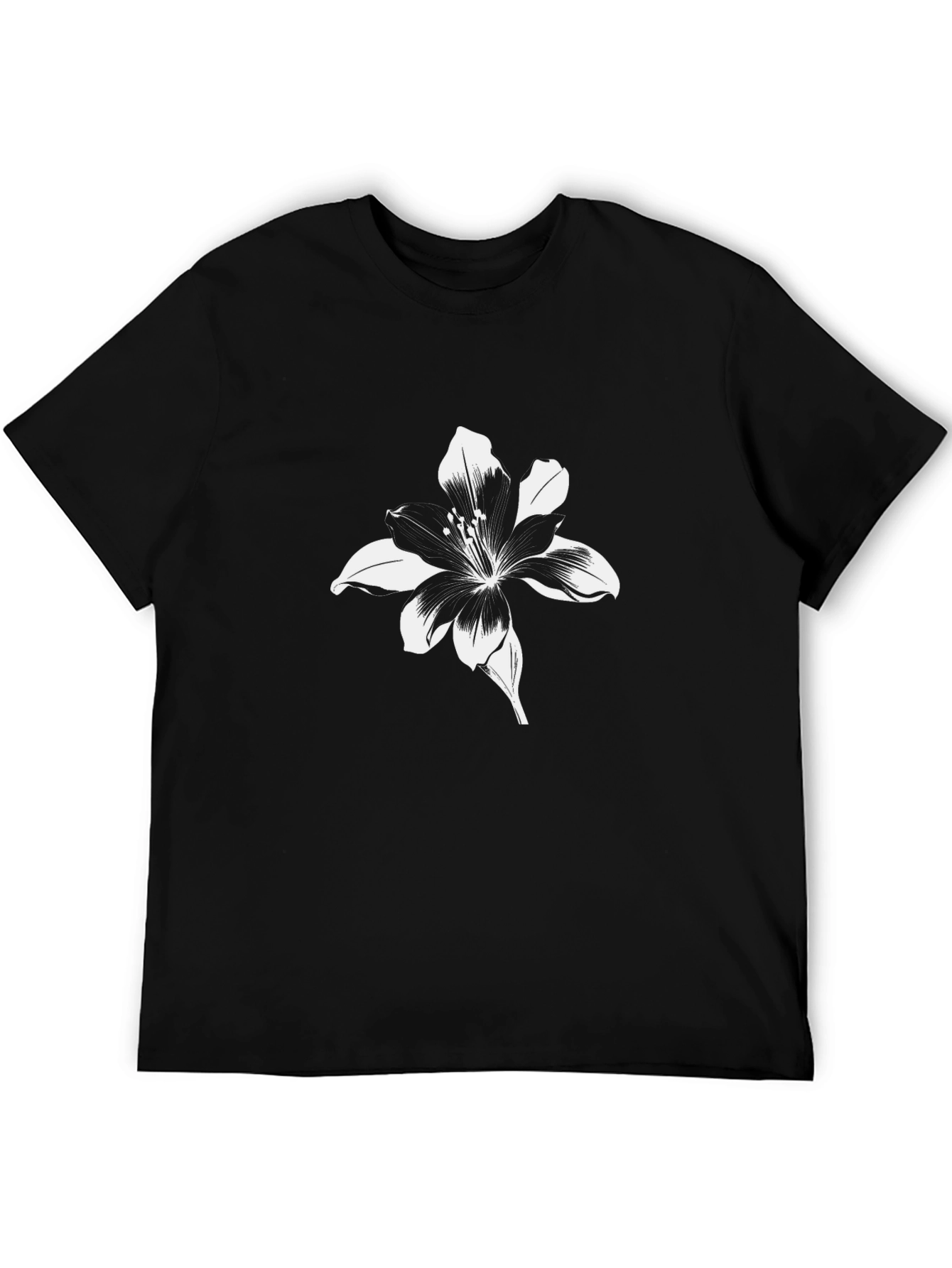 Black T-Shirt with Floral Lily Graphic