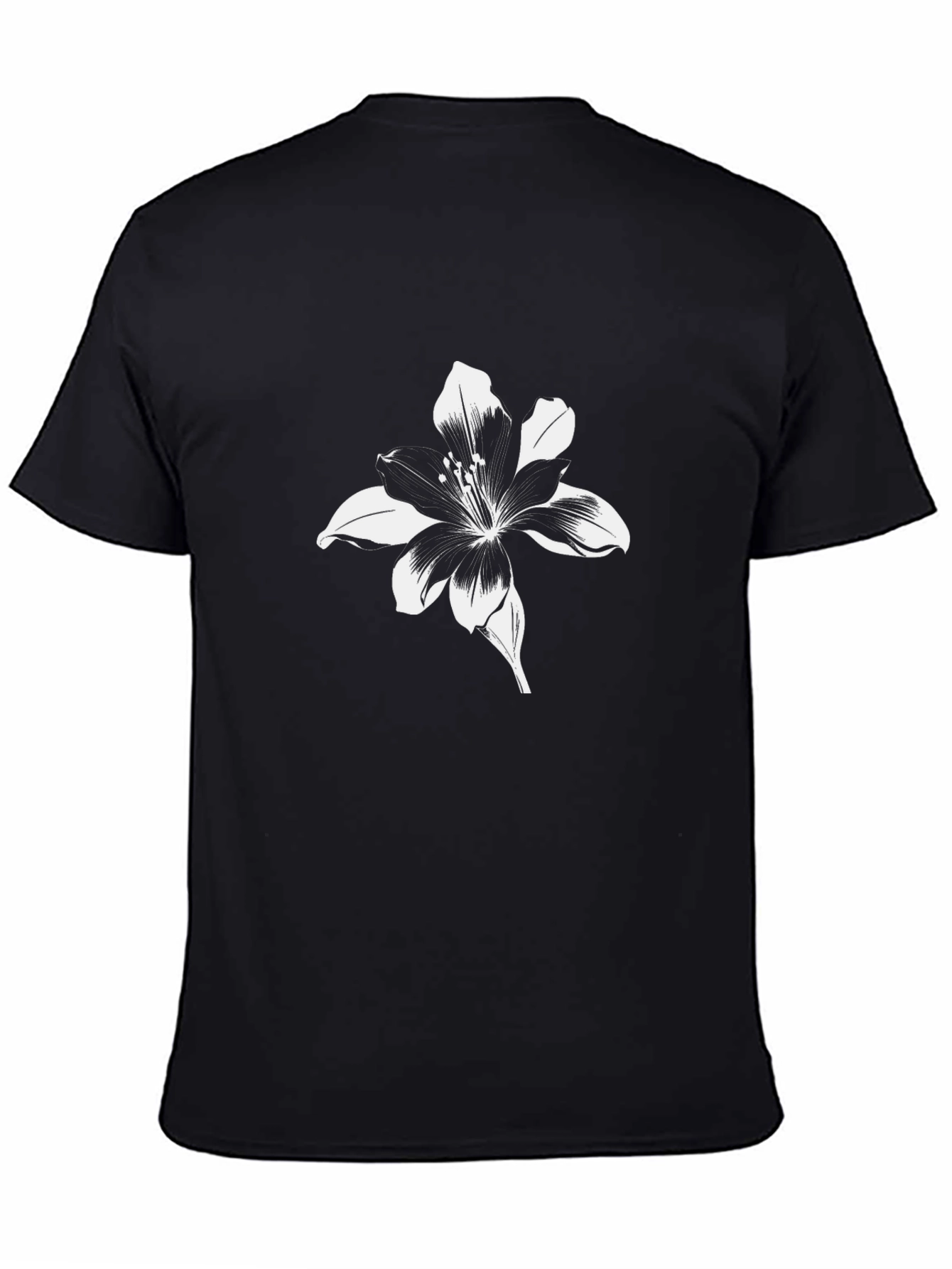 Black T-Shirt with Floral Lily Graphic