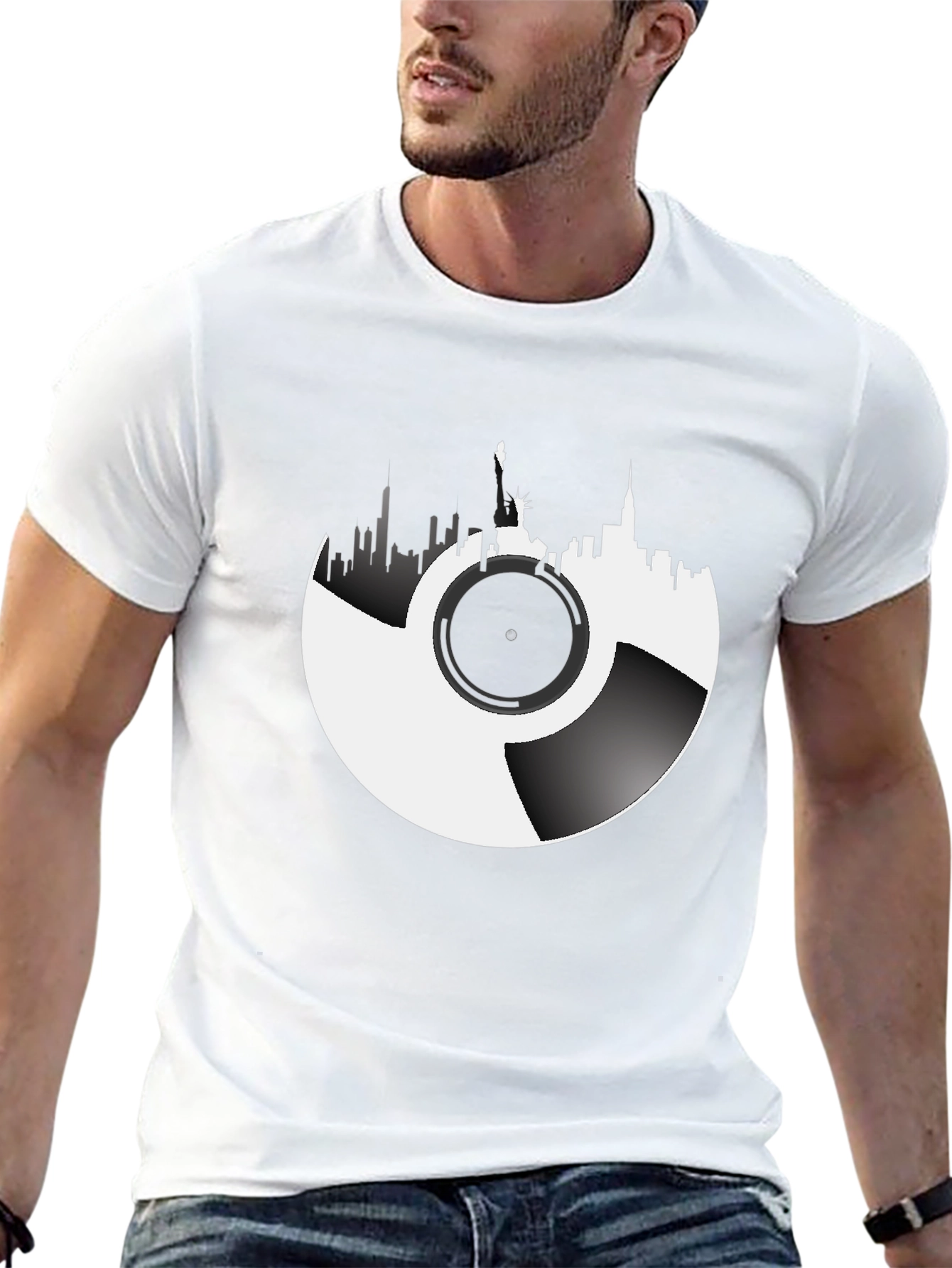 NYC Skyline Vinyl Record Graphic Tee