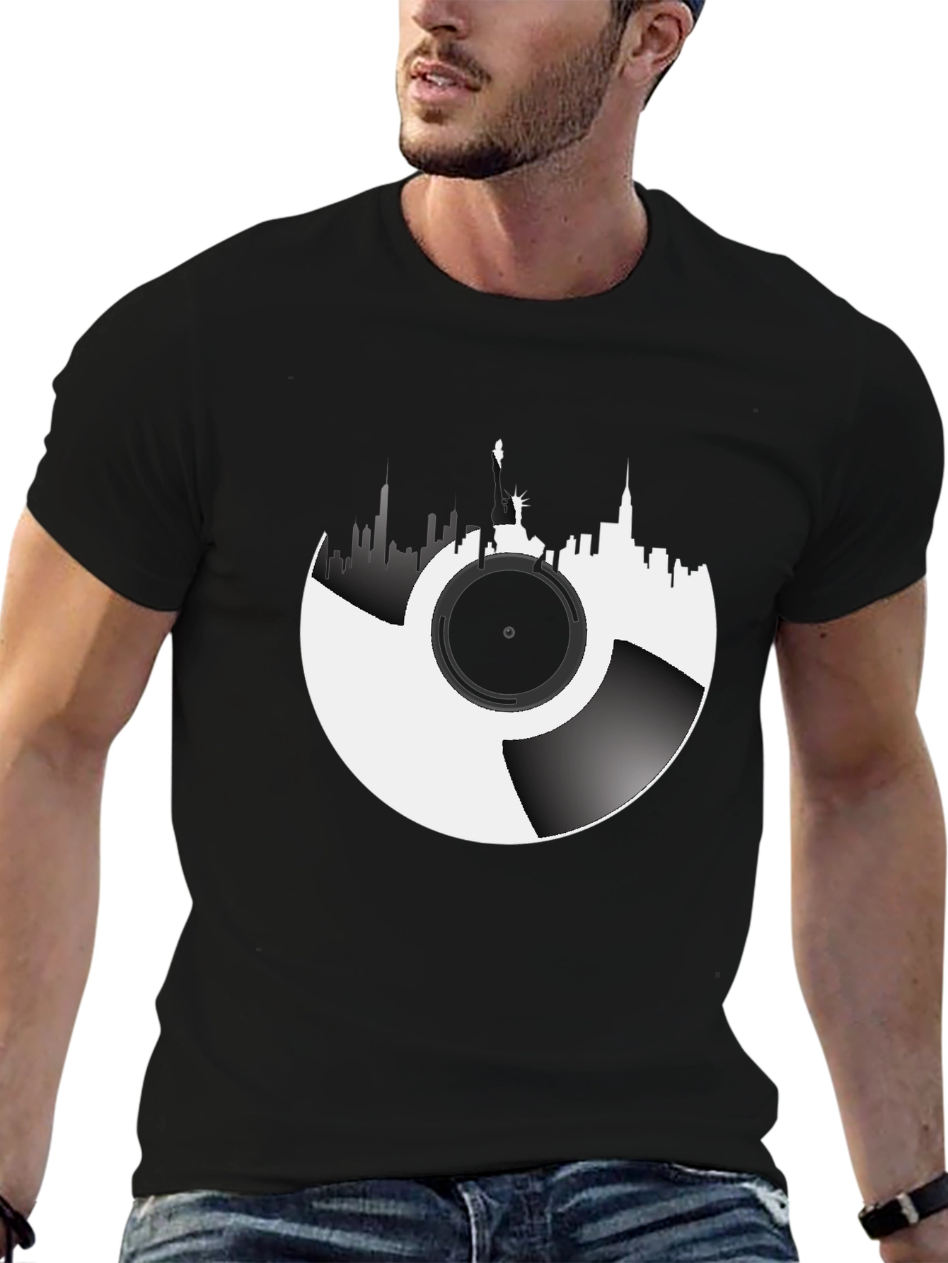 NYC Skyline Vinyl Record Graphic Tee