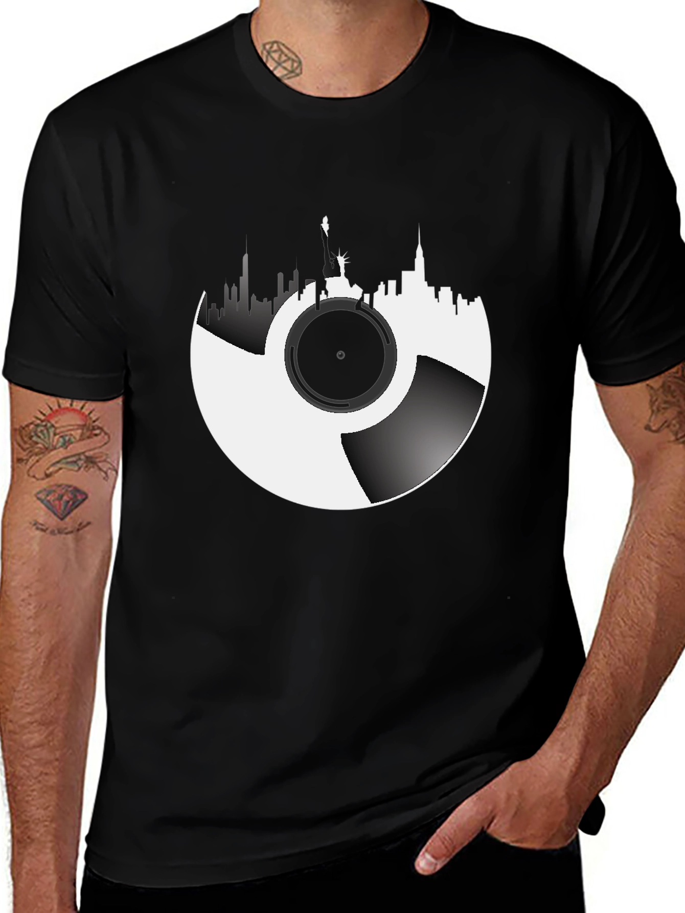 NYC Skyline Vinyl Record Graphic Tee