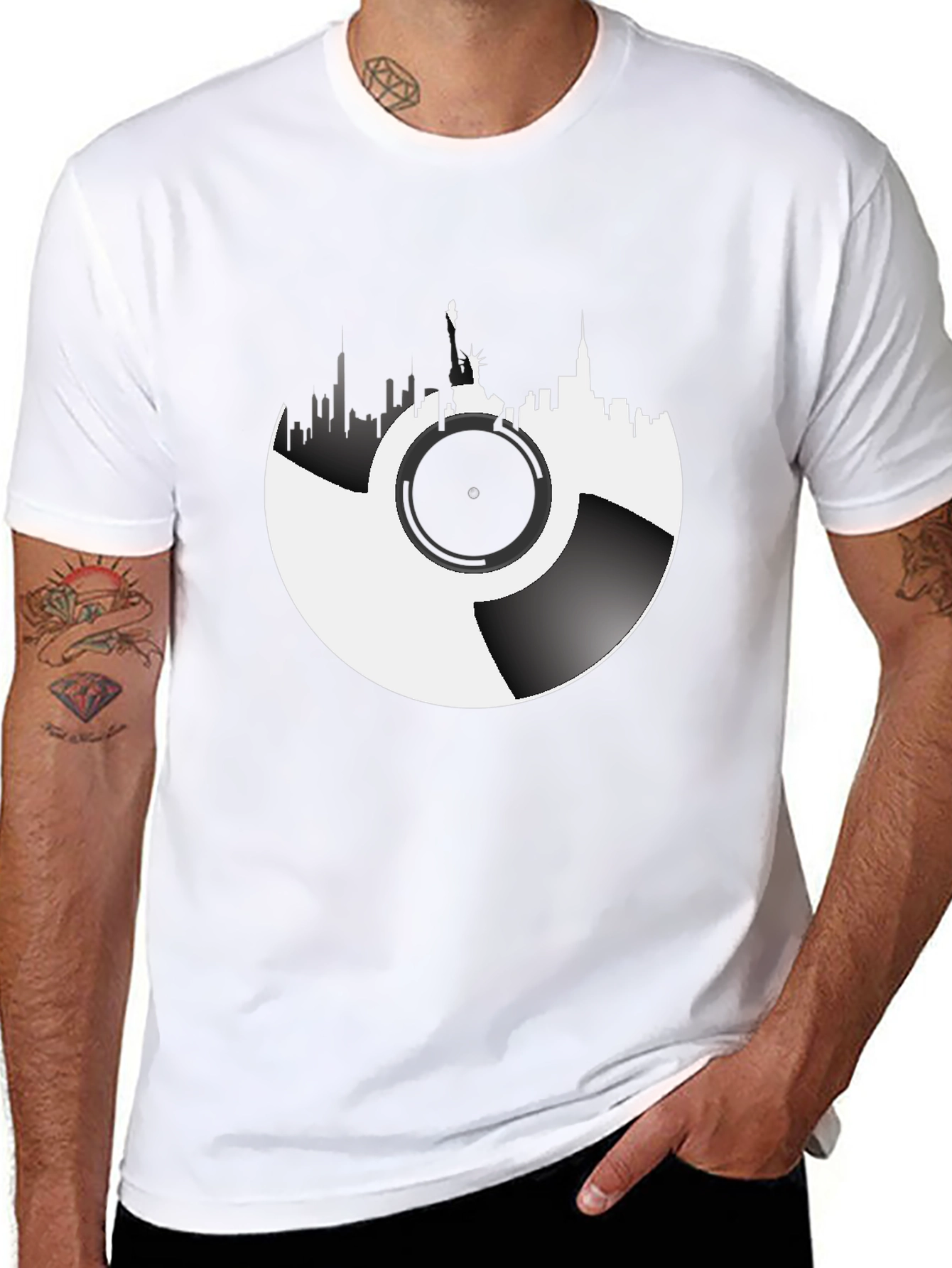 NYC Skyline Vinyl Record Graphic Tee