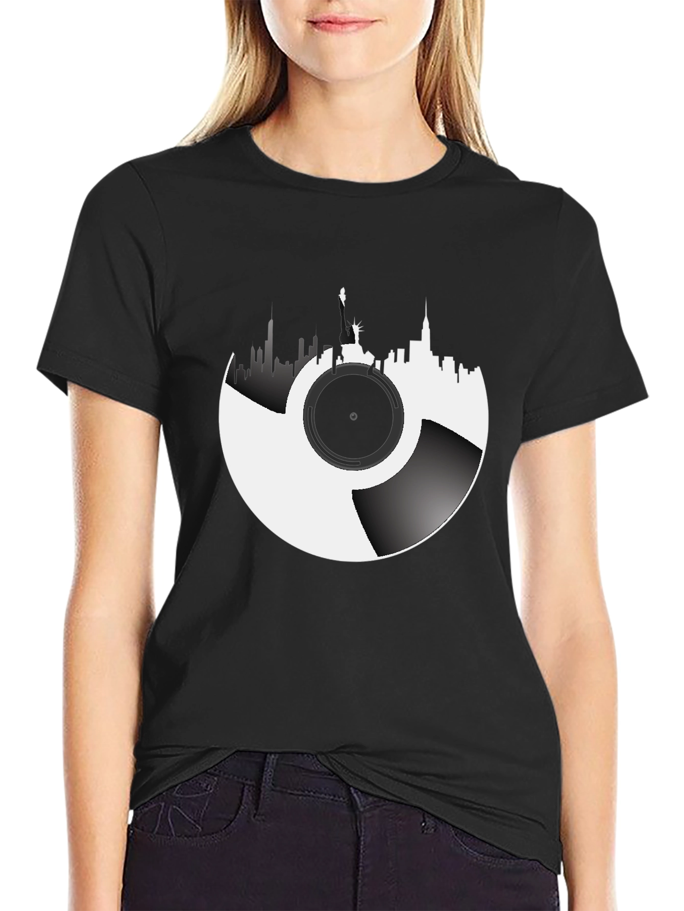 NYC Skyline Vinyl Record Graphic Tee