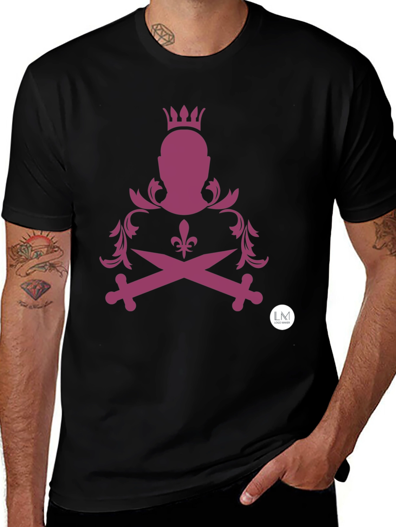 Edgy Crowned Swords T-Shirt - Black