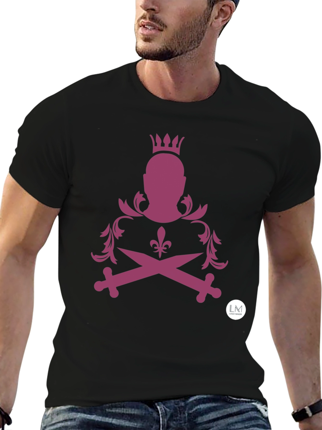 Edgy Crowned Swords T-Shirt - Black