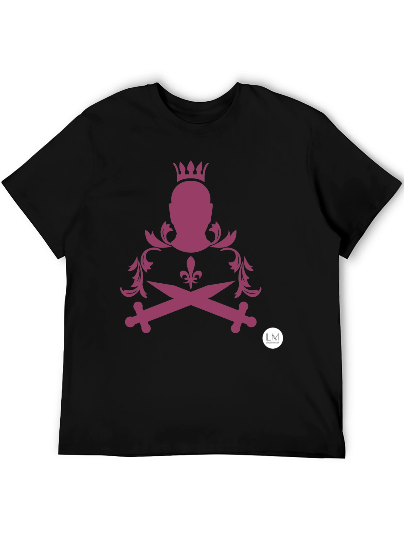 Edgy Crowned Swords T-Shirt - Black