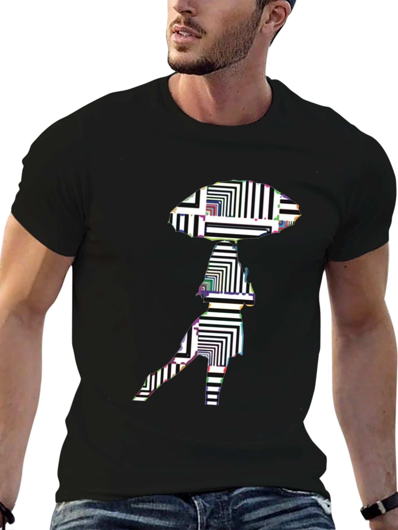 Abstract Alien Graphic Black T-Shirt