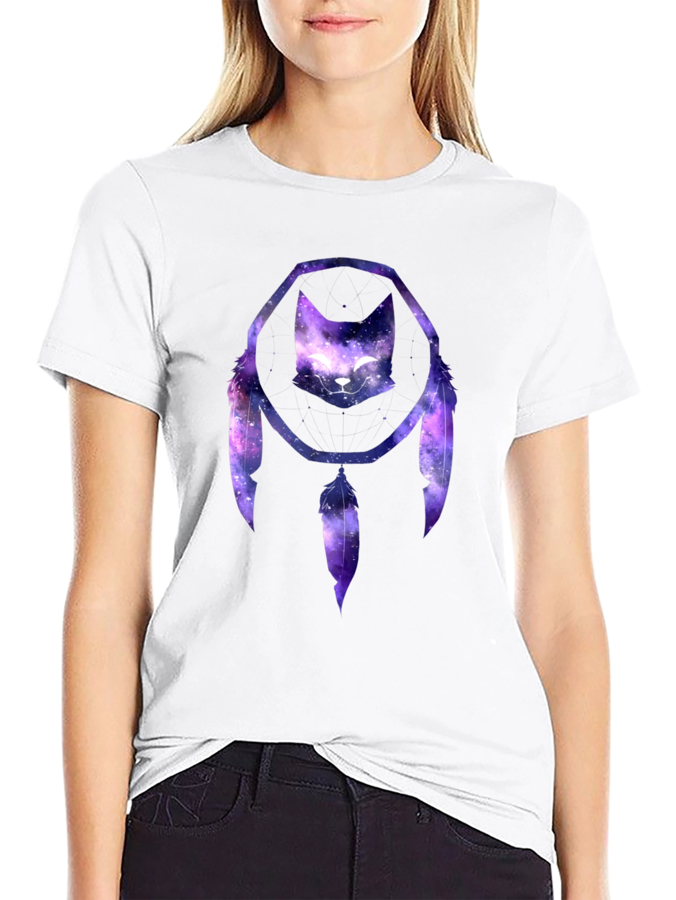 Cosmic Cat Dreamcatcher Black T-Shirt