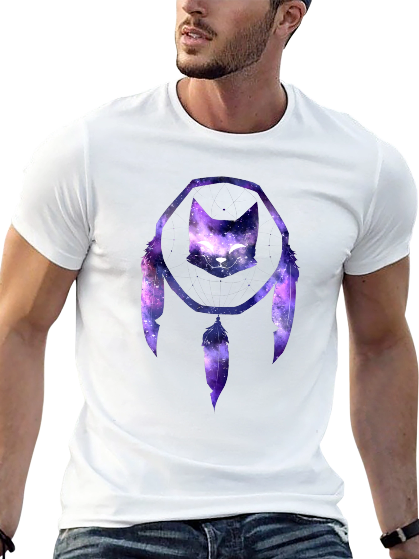 Cosmic Cat Dreamcatcher Black T-Shirt