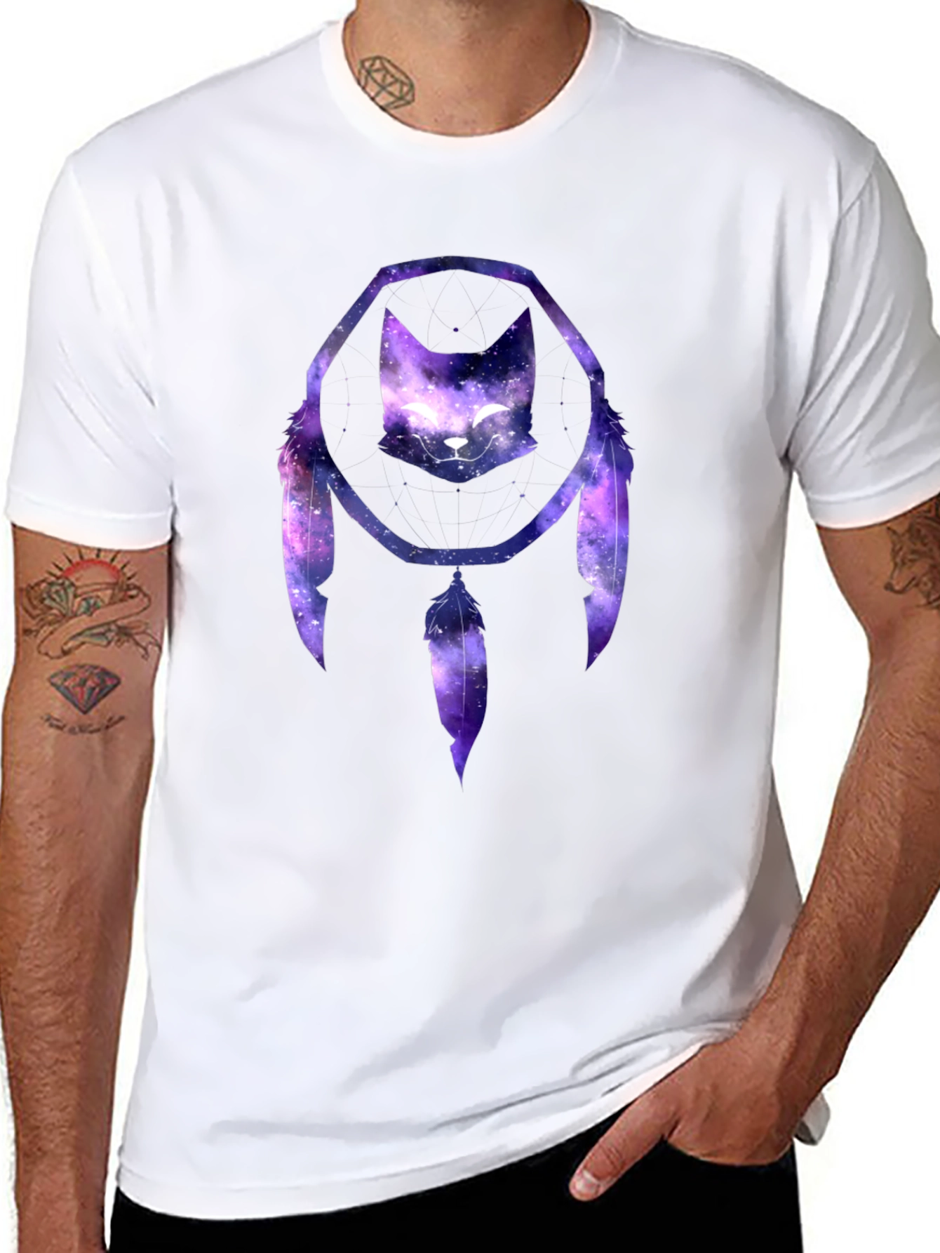 Cosmic Cat Dreamcatcher Black T-Shirt