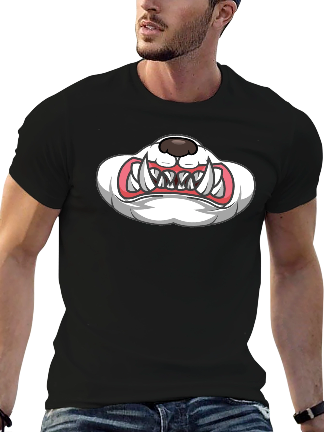Cartoon Monster Mouth Graphic Black T-Shirt