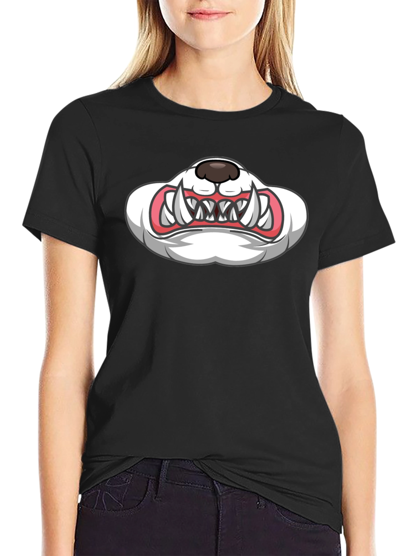 Cartoon Monster Mouth Graphic Black T-Shirt