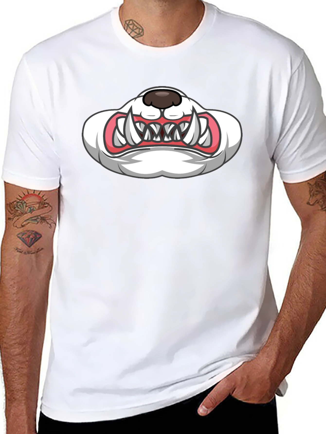 Cartoon Monster Mouth Graphic Black T-Shirt