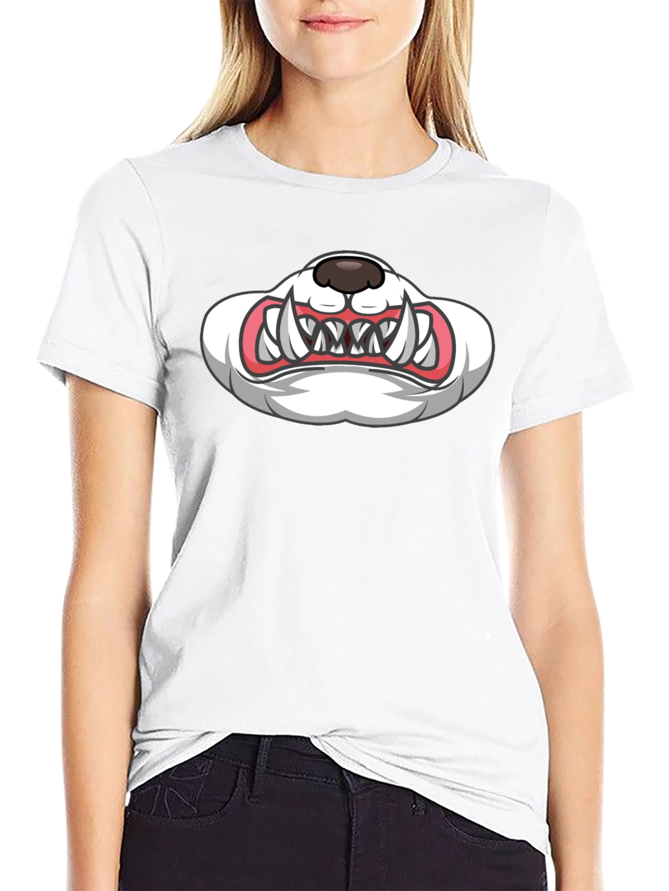 Cartoon Monster Mouth Graphic Black T-Shirt