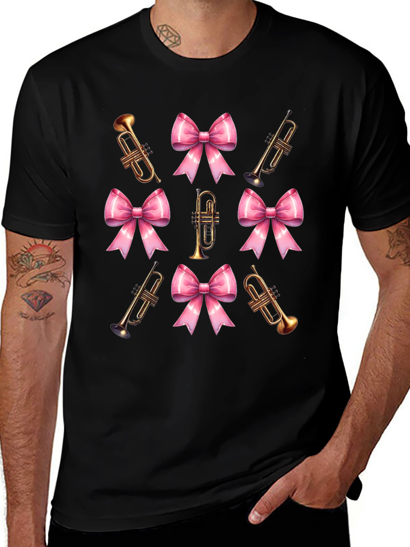 Trumpet & Bow Graphic Tee - Black Cotton Blend
