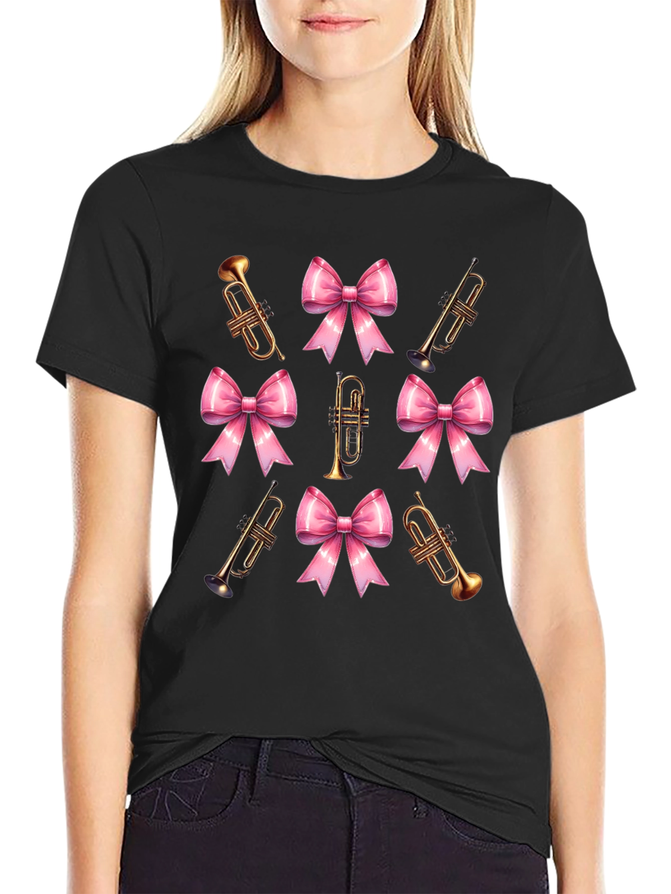 Trumpet & Bow Graphic Tee - Black Cotton Blend