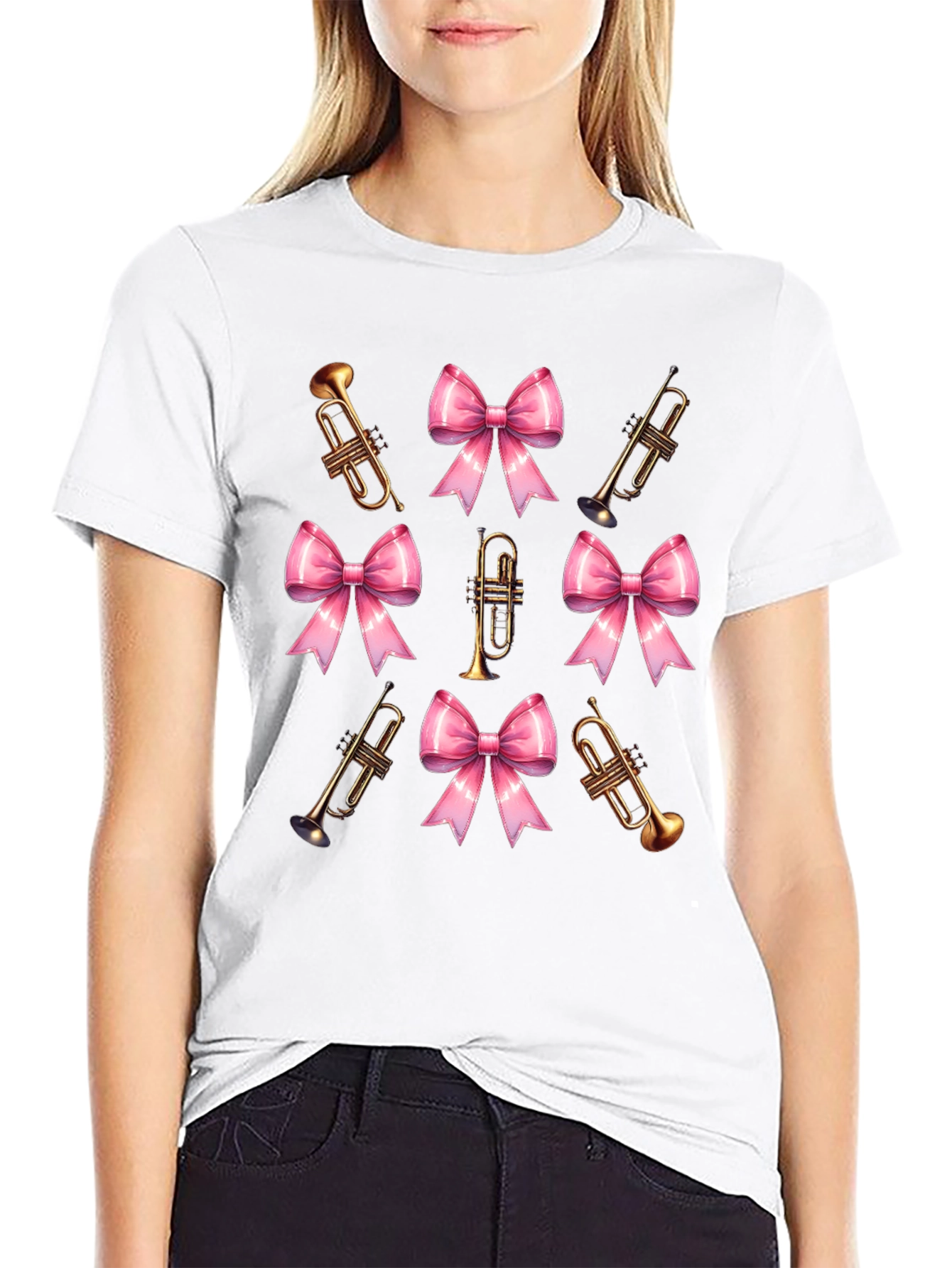 Trumpet & Bow Graphic Tee - Black Cotton Blend