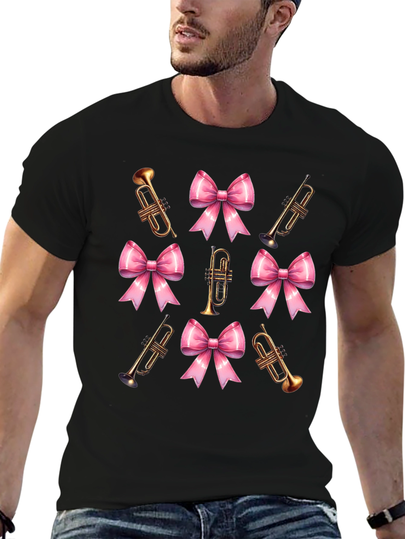 Trumpet & Bow Graphic Tee - Black Cotton Blend