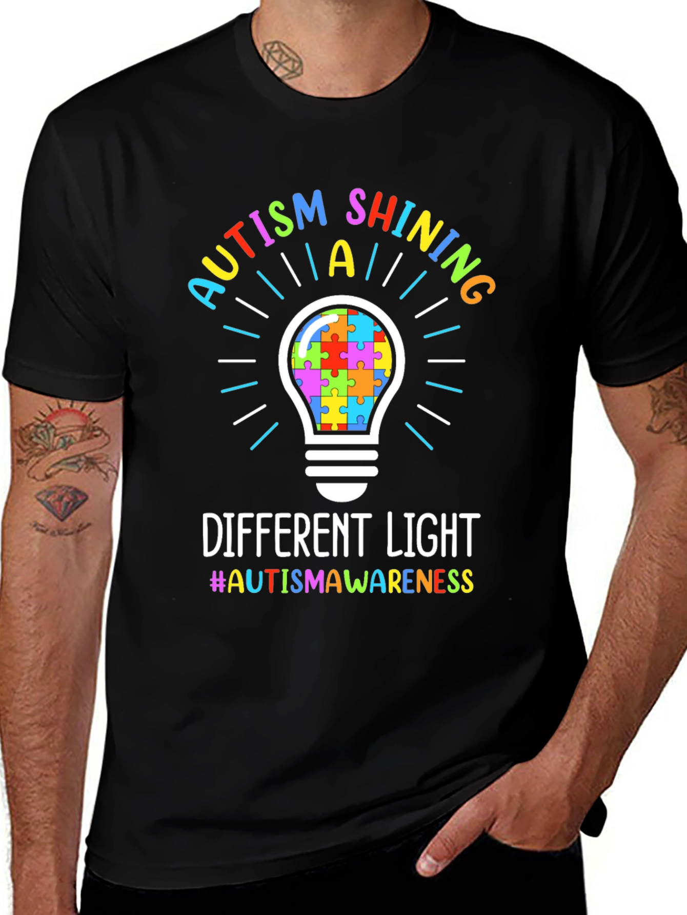 Autism Awareness Puzzle Lightbulb T-Shirt