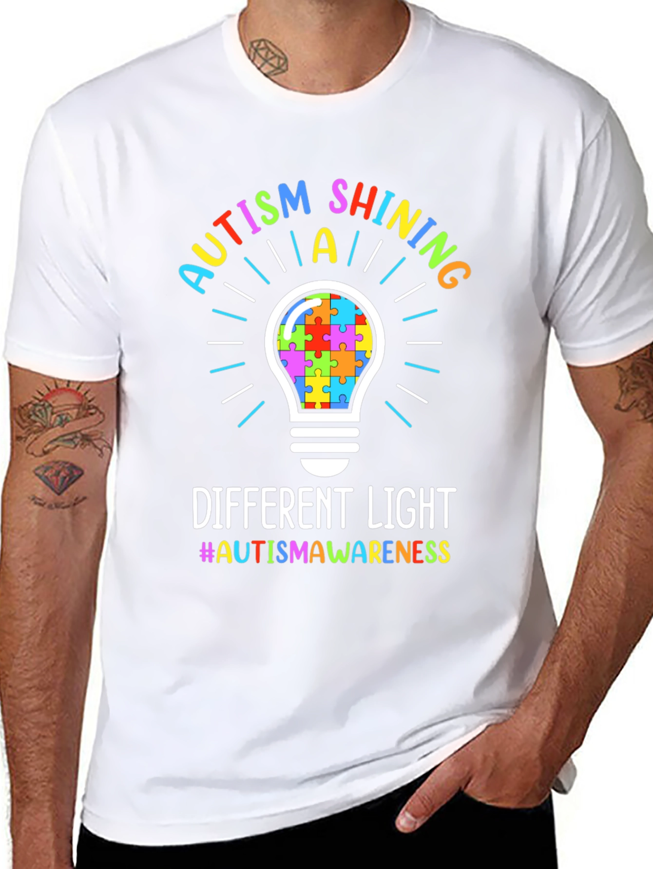 Autism Awareness Puzzle Lightbulb T-Shirt