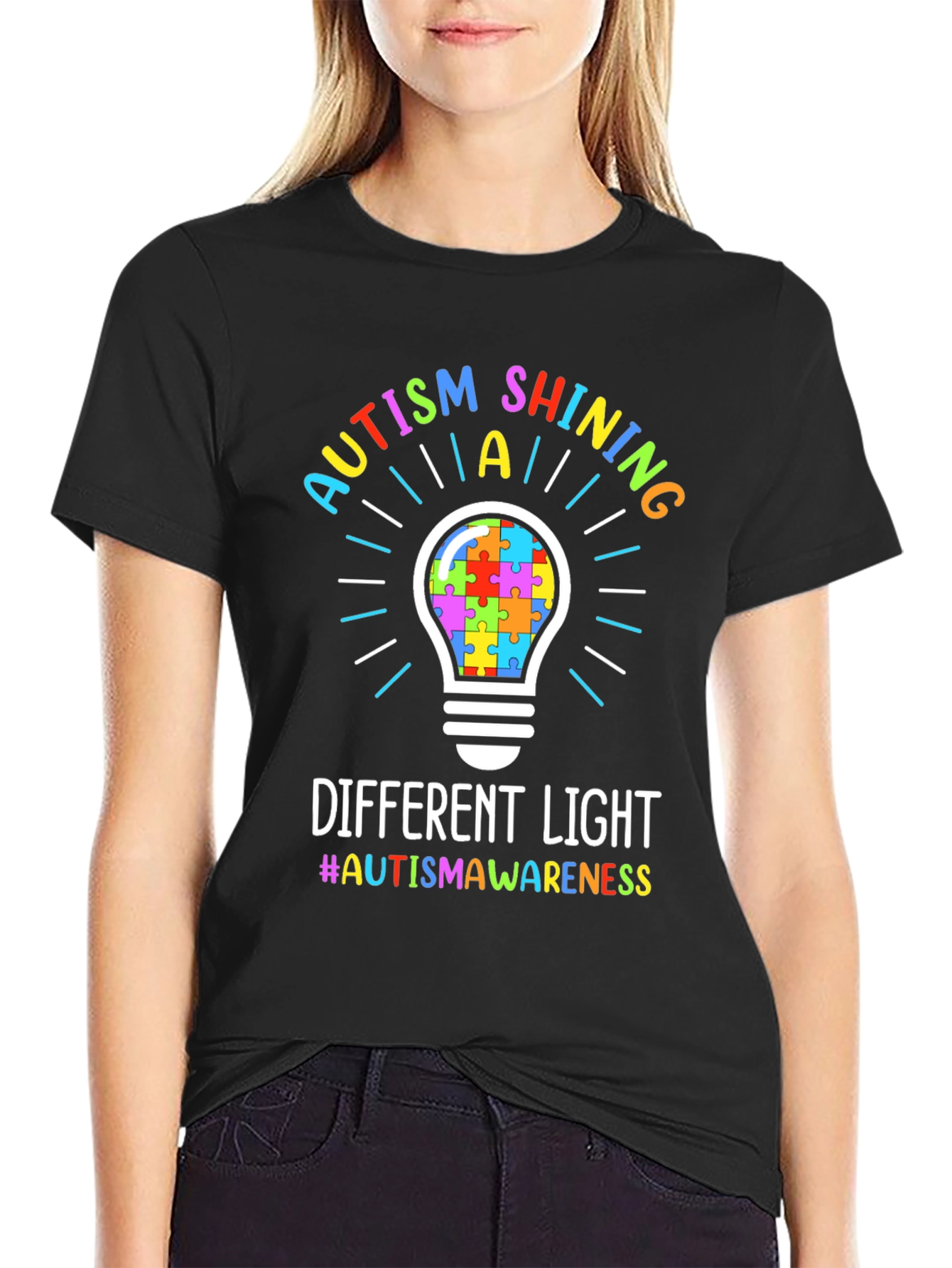 Autism Awareness Puzzle Lightbulb T-Shirt
