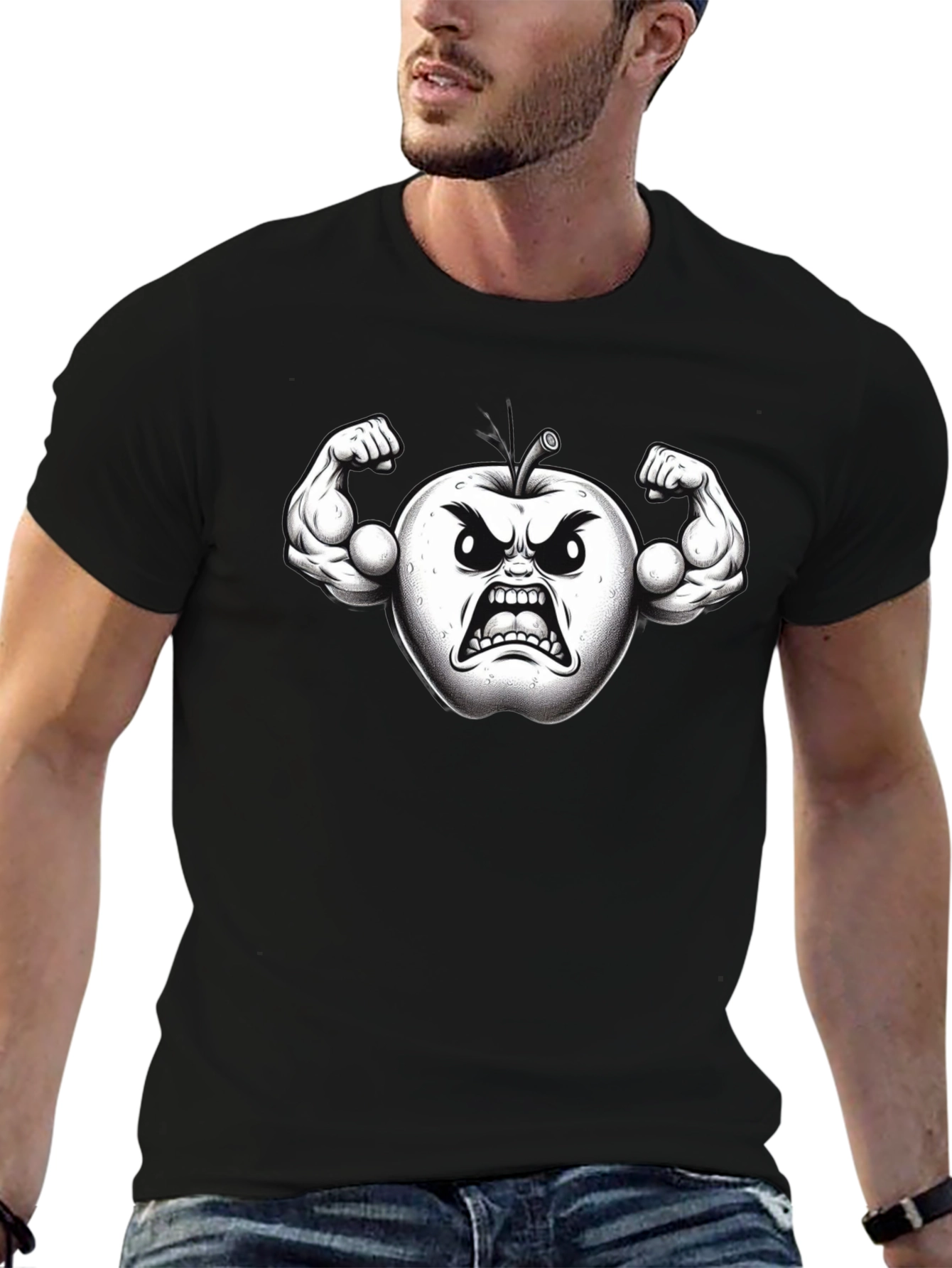 Angry Apple Muscle Shirt - Black Fruit Power
