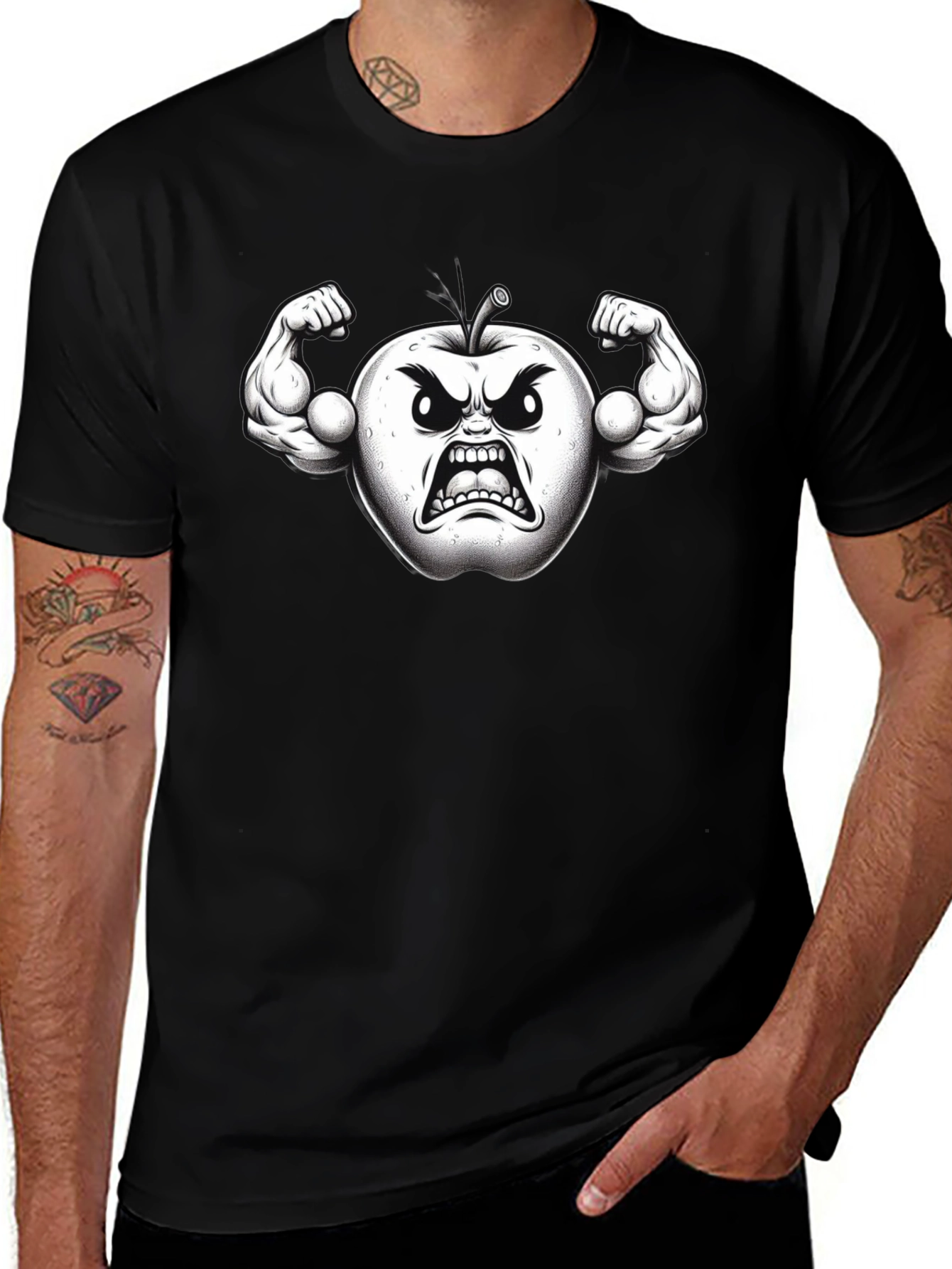 Angry Apple Muscle Shirt - Black Fruit Power