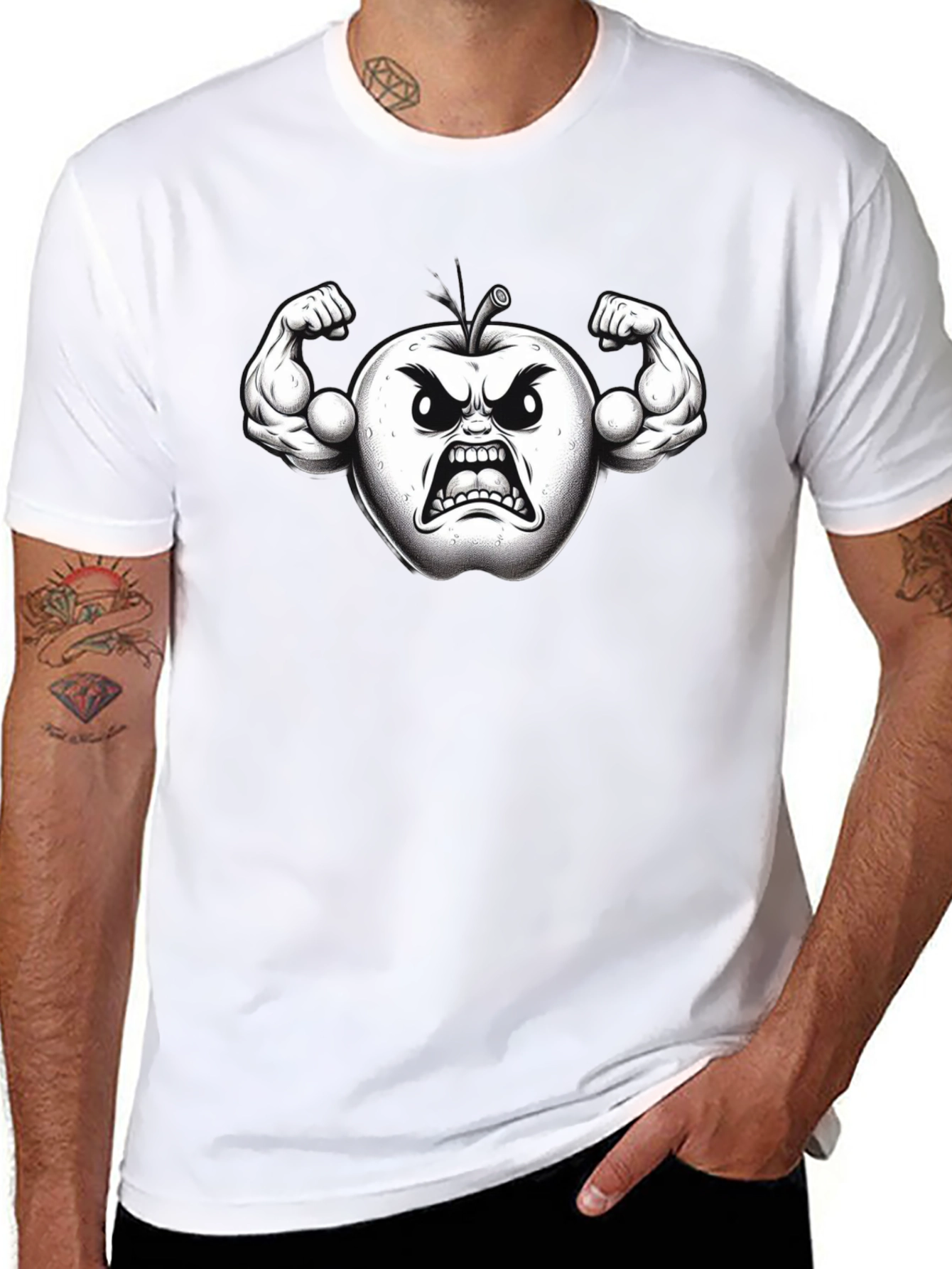 Angry Apple Muscle Shirt - Black Fruit Power