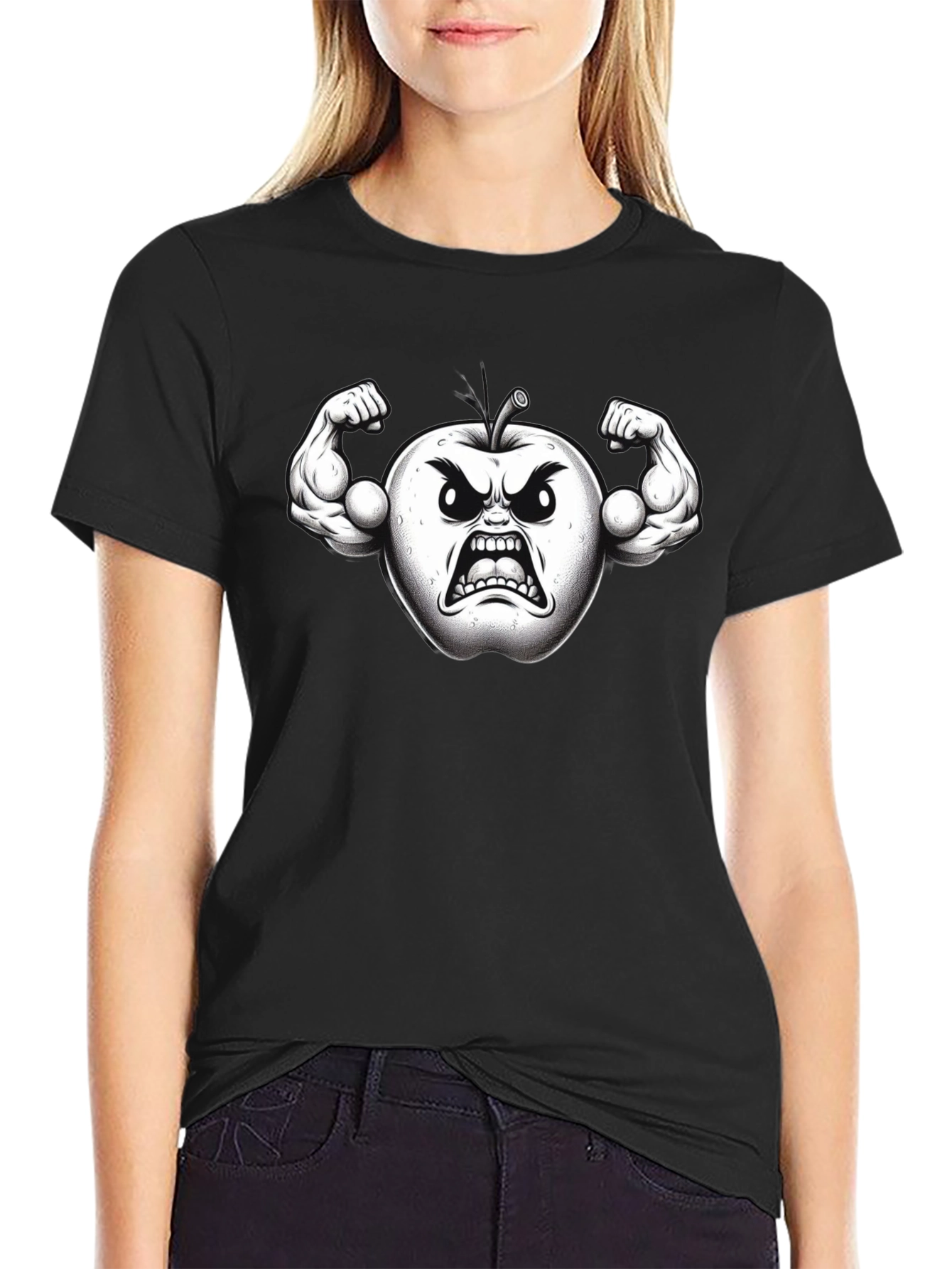 Angry Apple Muscle Shirt - Black Fruit Power