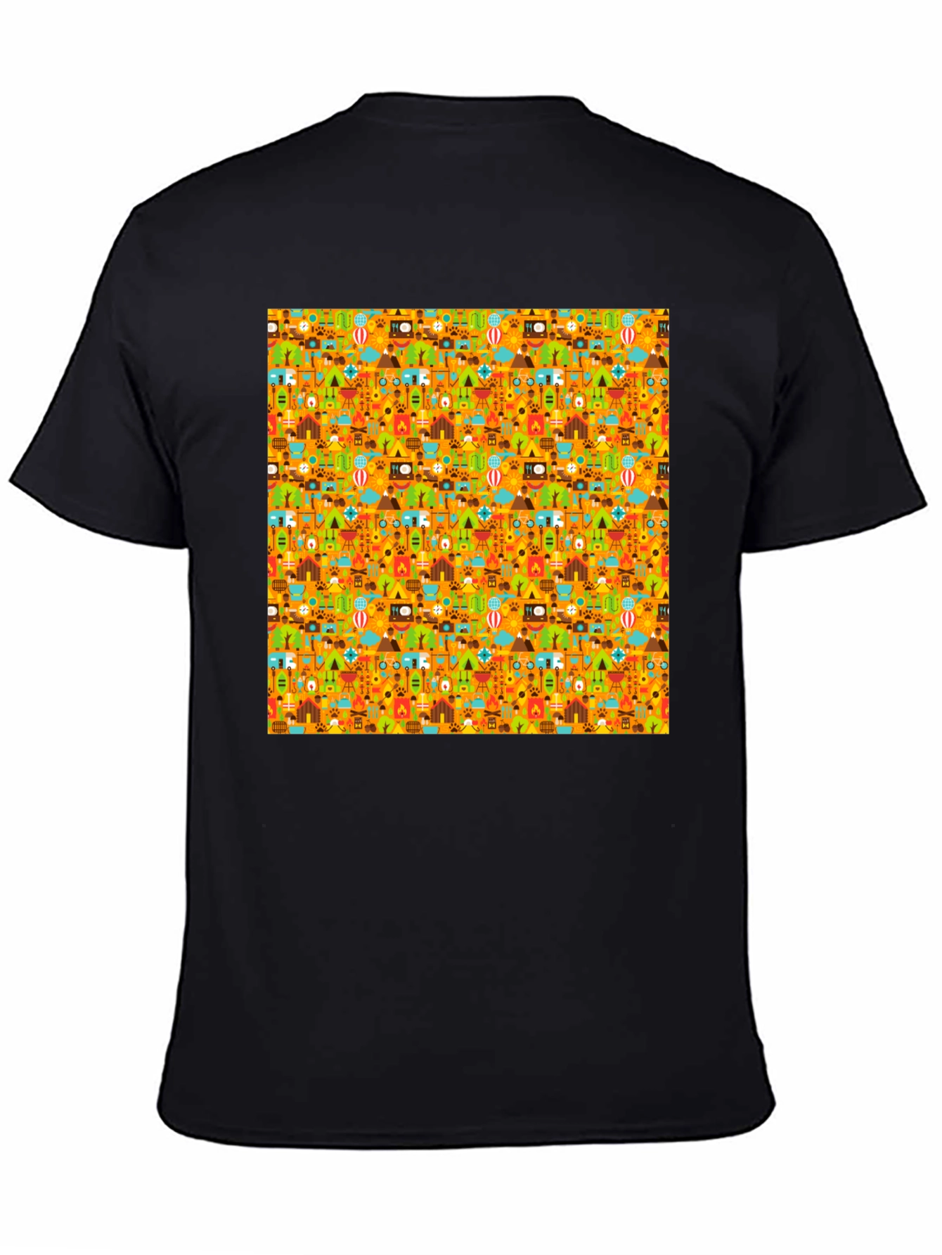 Camping Pattern Mens Black T-Shirt