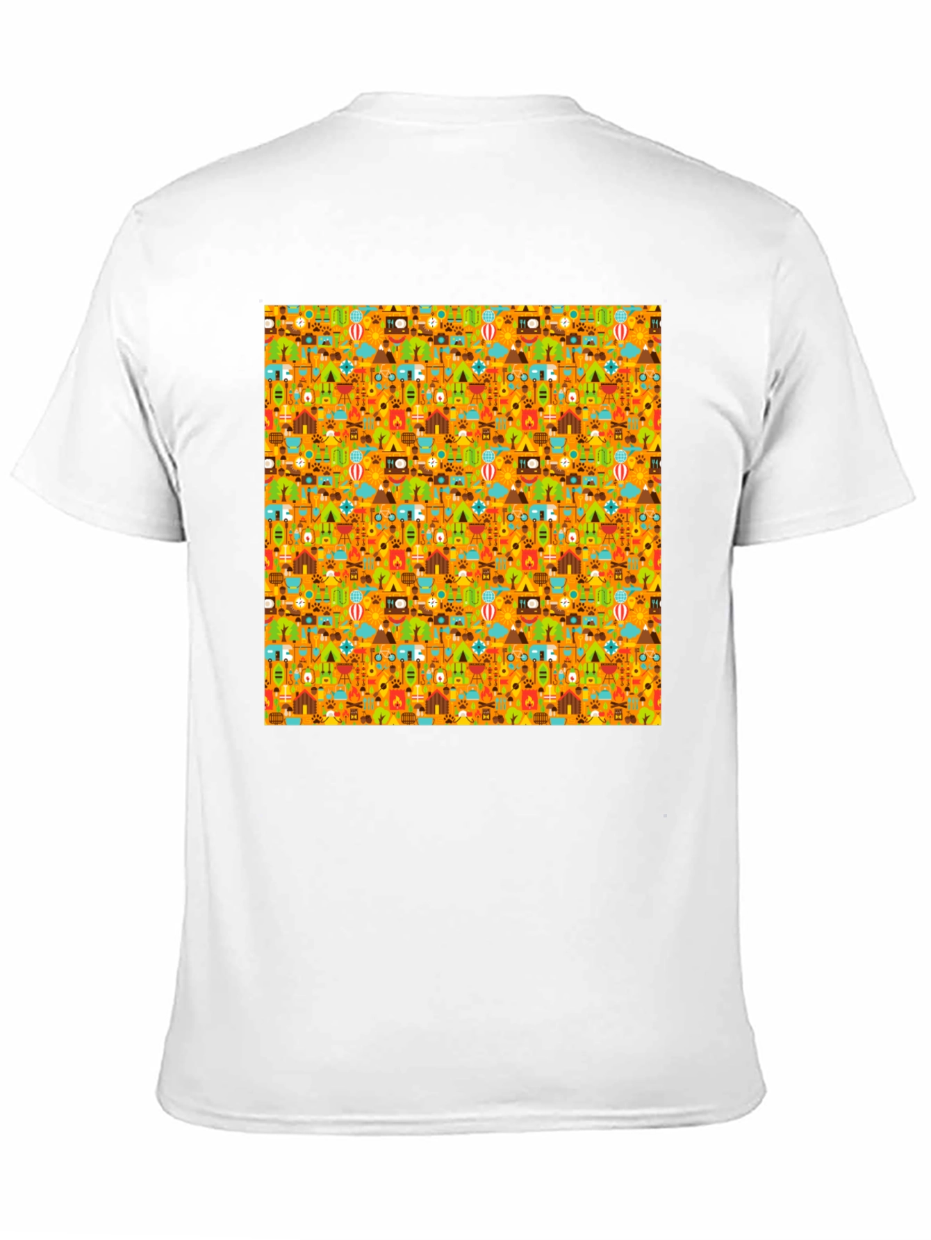 Camping Pattern Mens Black T-Shirt