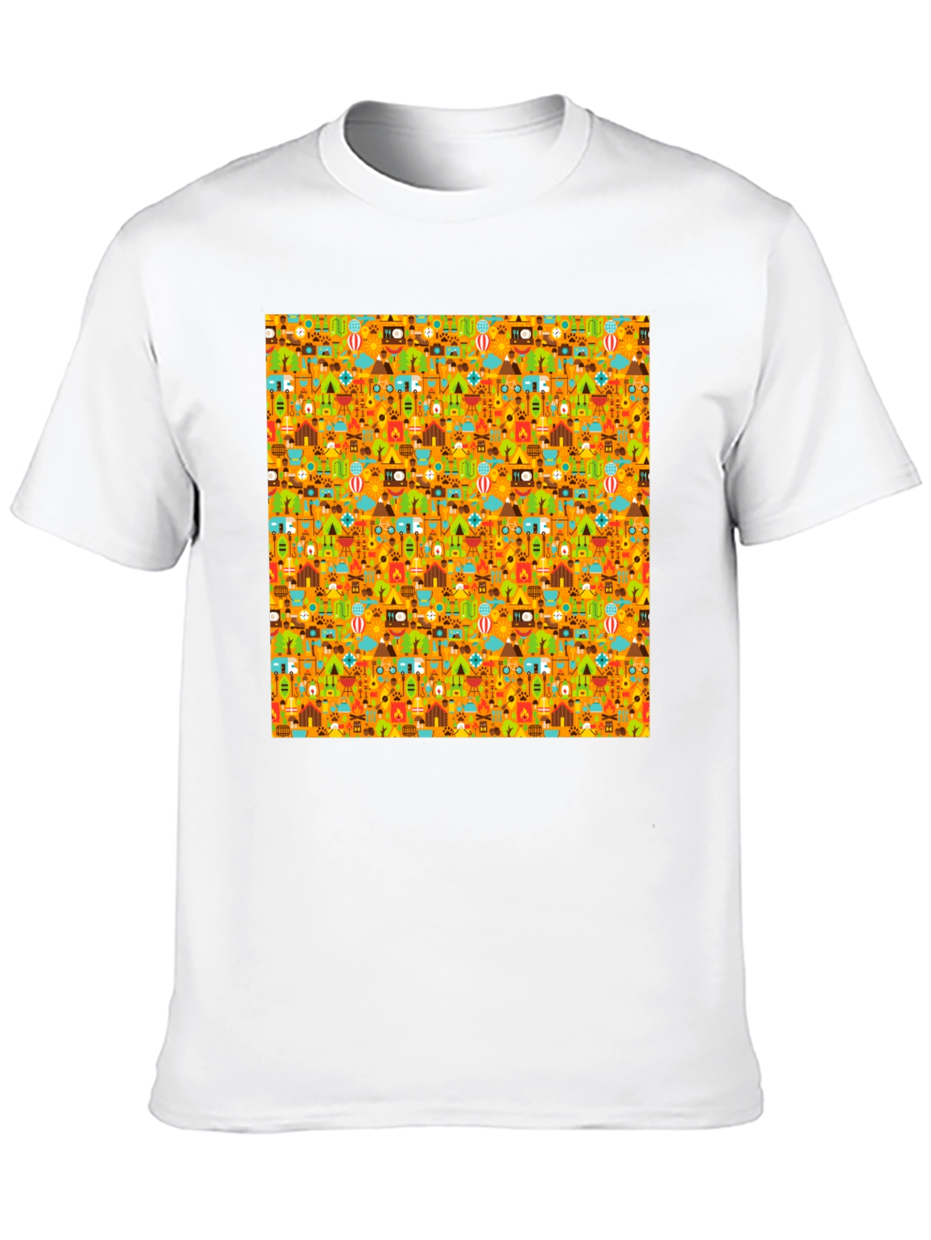 Camping Pattern Mens Black T-Shirt