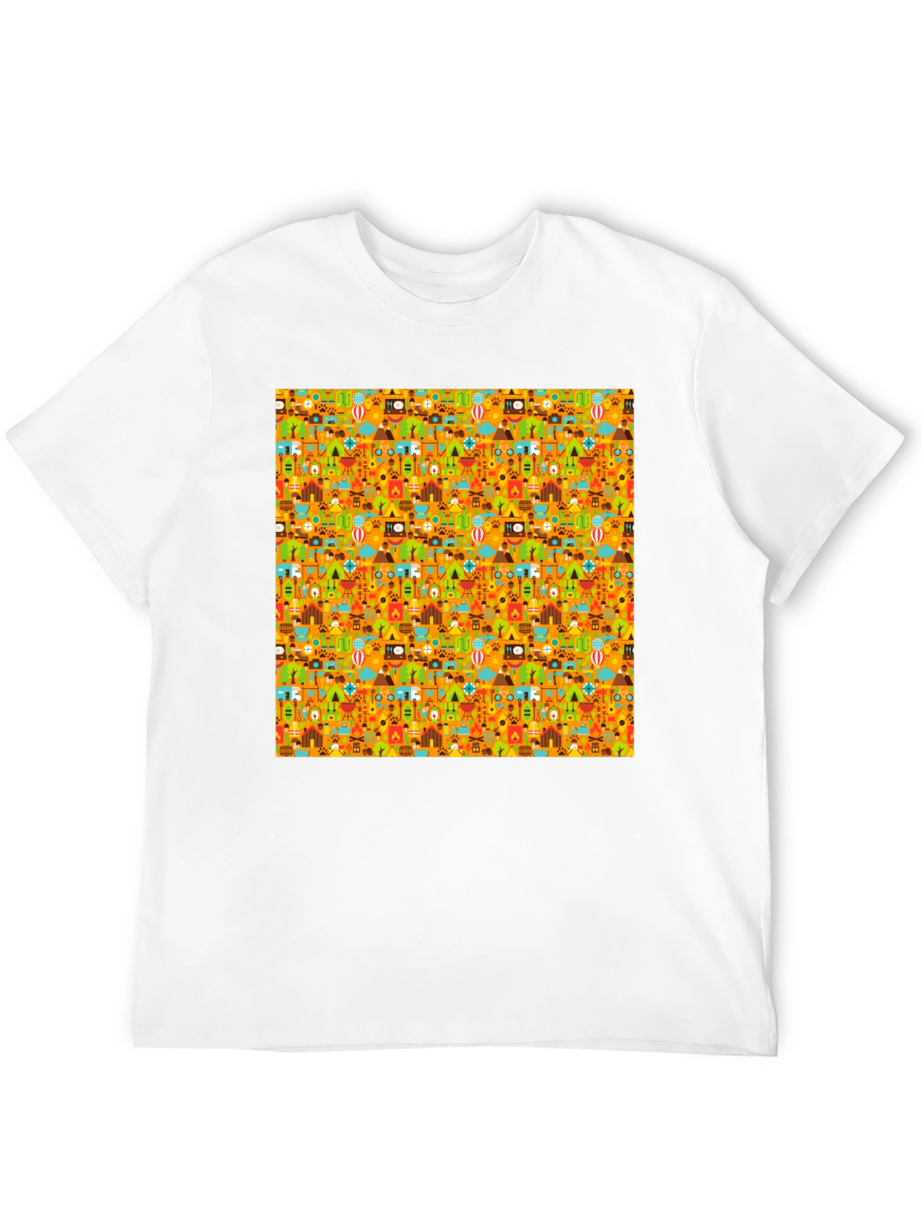 Camping Pattern Mens Black T-Shirt