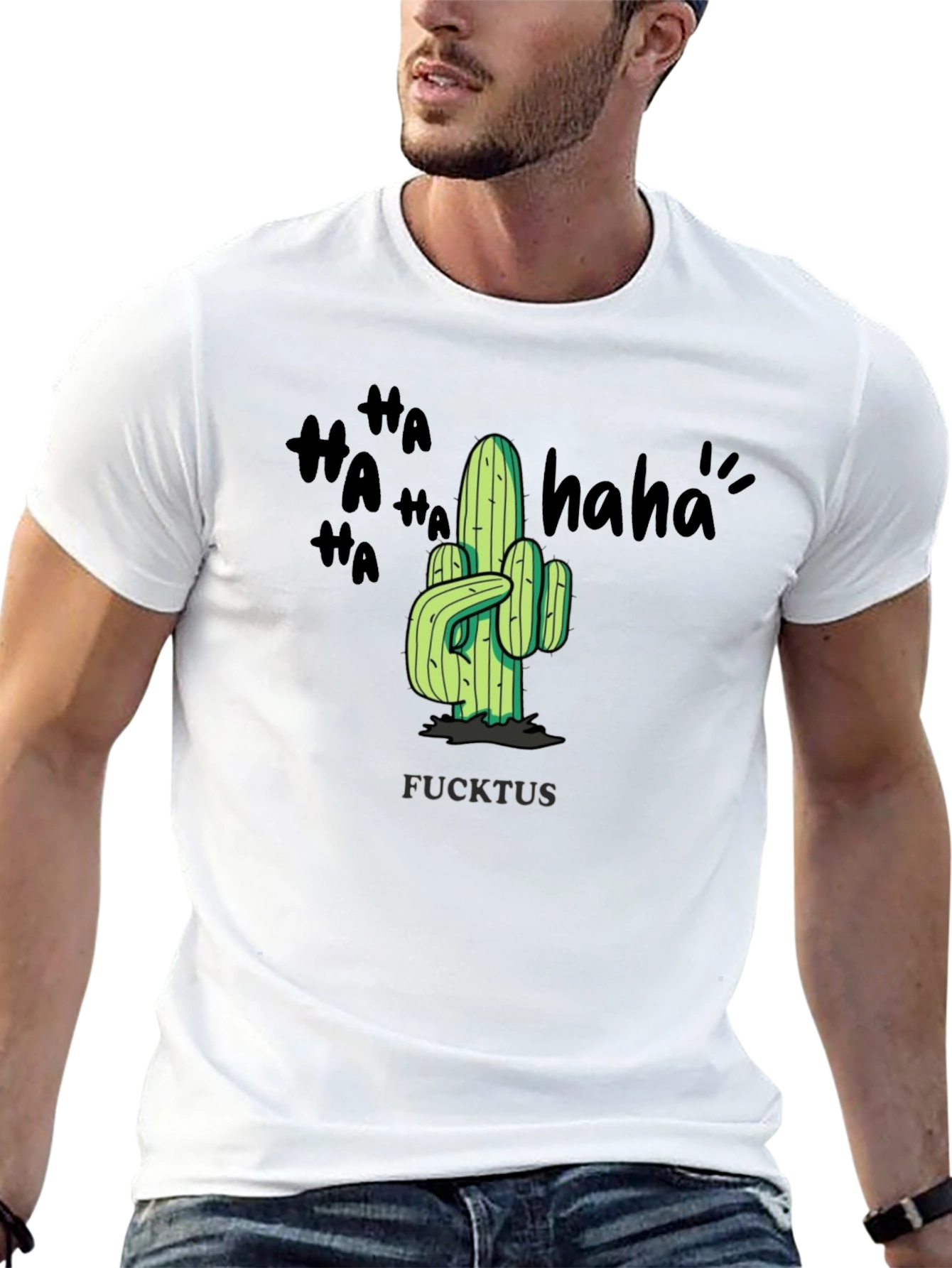 Humorous FUCKTUS Cactus Graphic T-Shirt