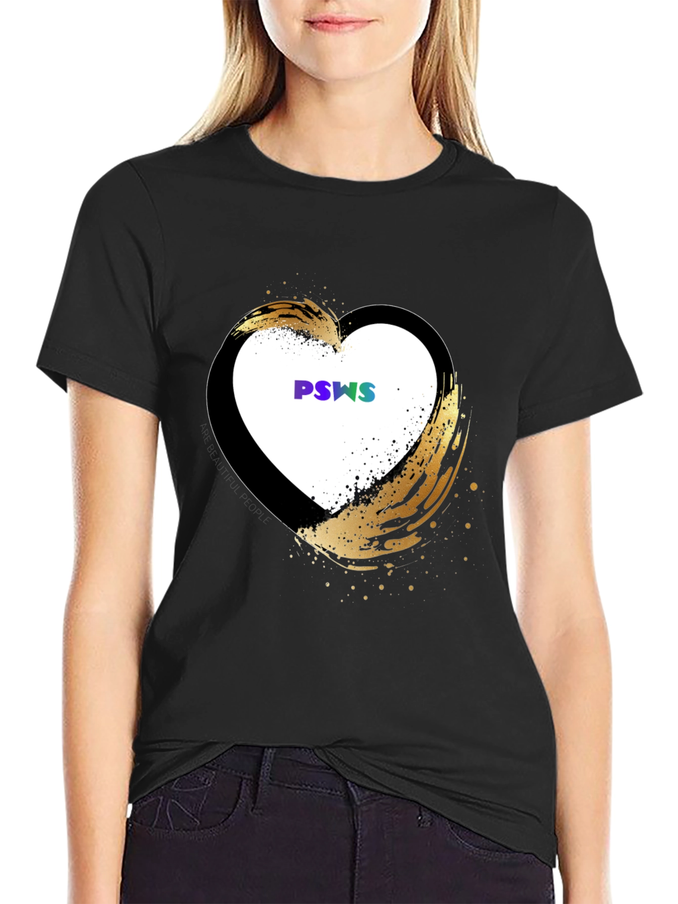Stylish Black Heart Graphic T-Shirt