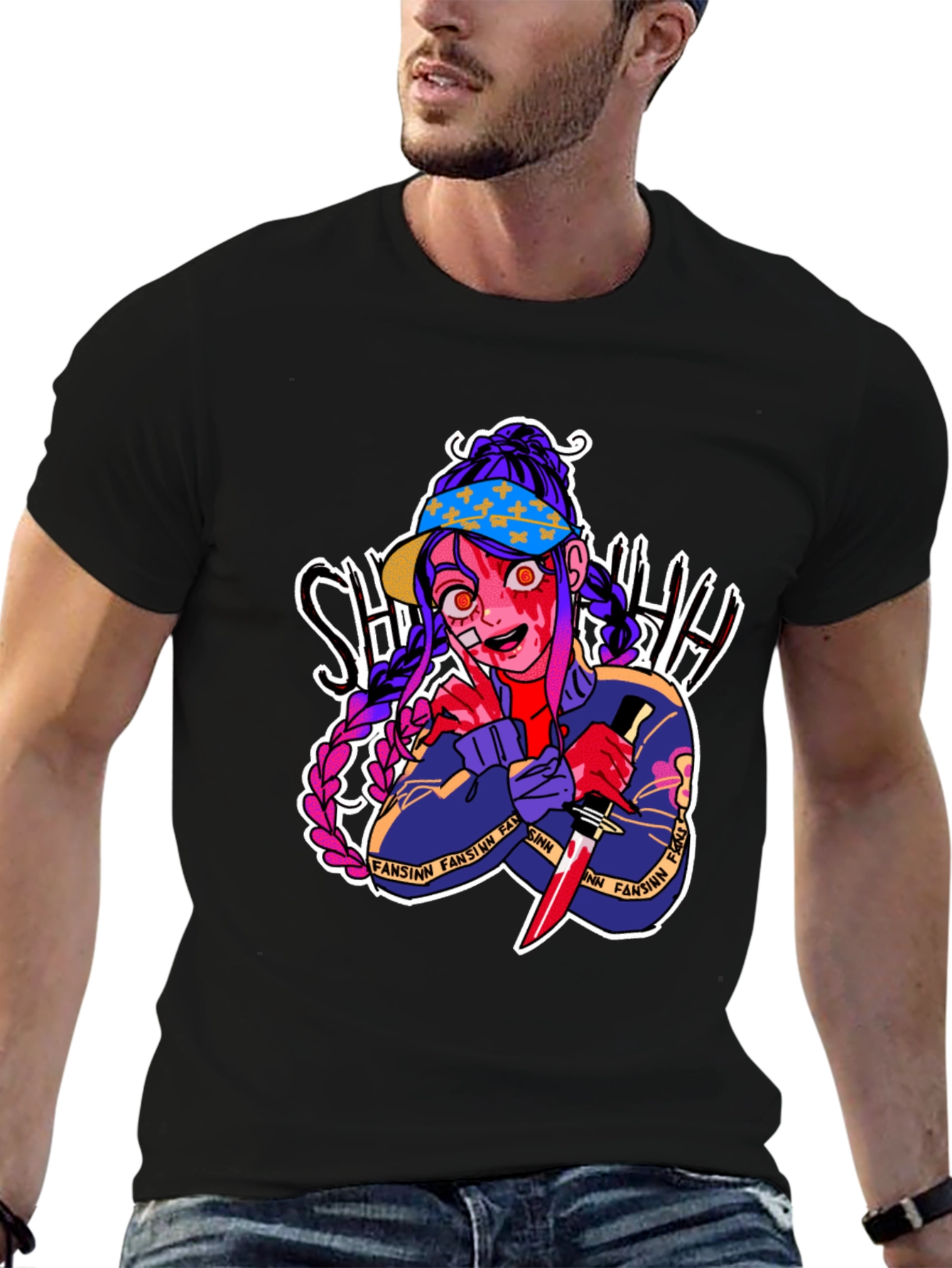 Anime Horror Graphic T-Shirt - Bloody Knife