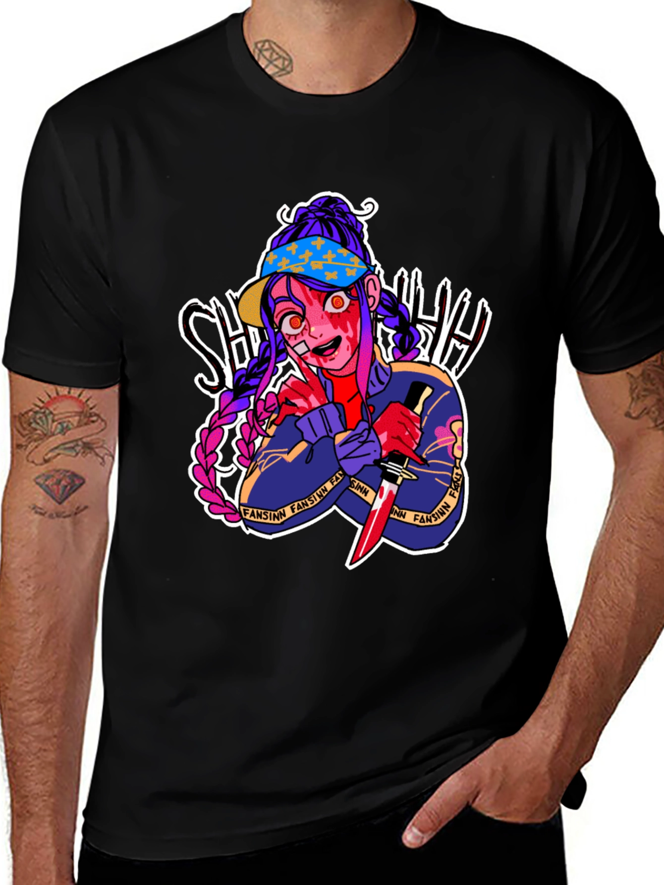 Anime Horror Graphic T-Shirt - Bloody Knife