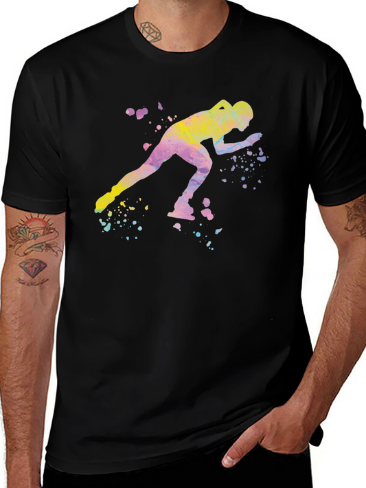 Watercolor Speed Skater Black T-Shirt