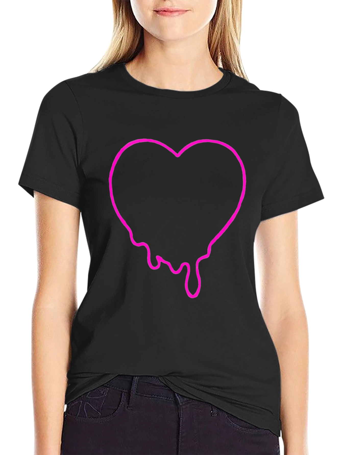 Dripping Heart Graphic Tee - Black Cotton T-Shirt