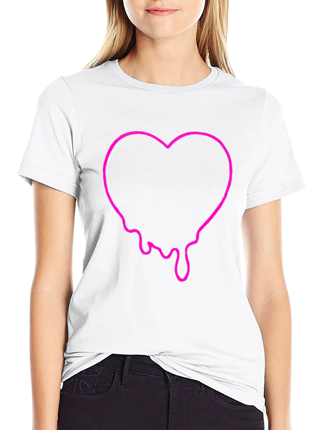 Dripping Heart Graphic Tee - Black Cotton T-Shirt