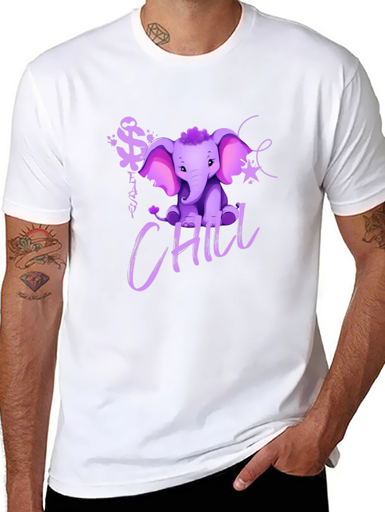 Cute Elephant Chill Graphic Print Black T-Shirt