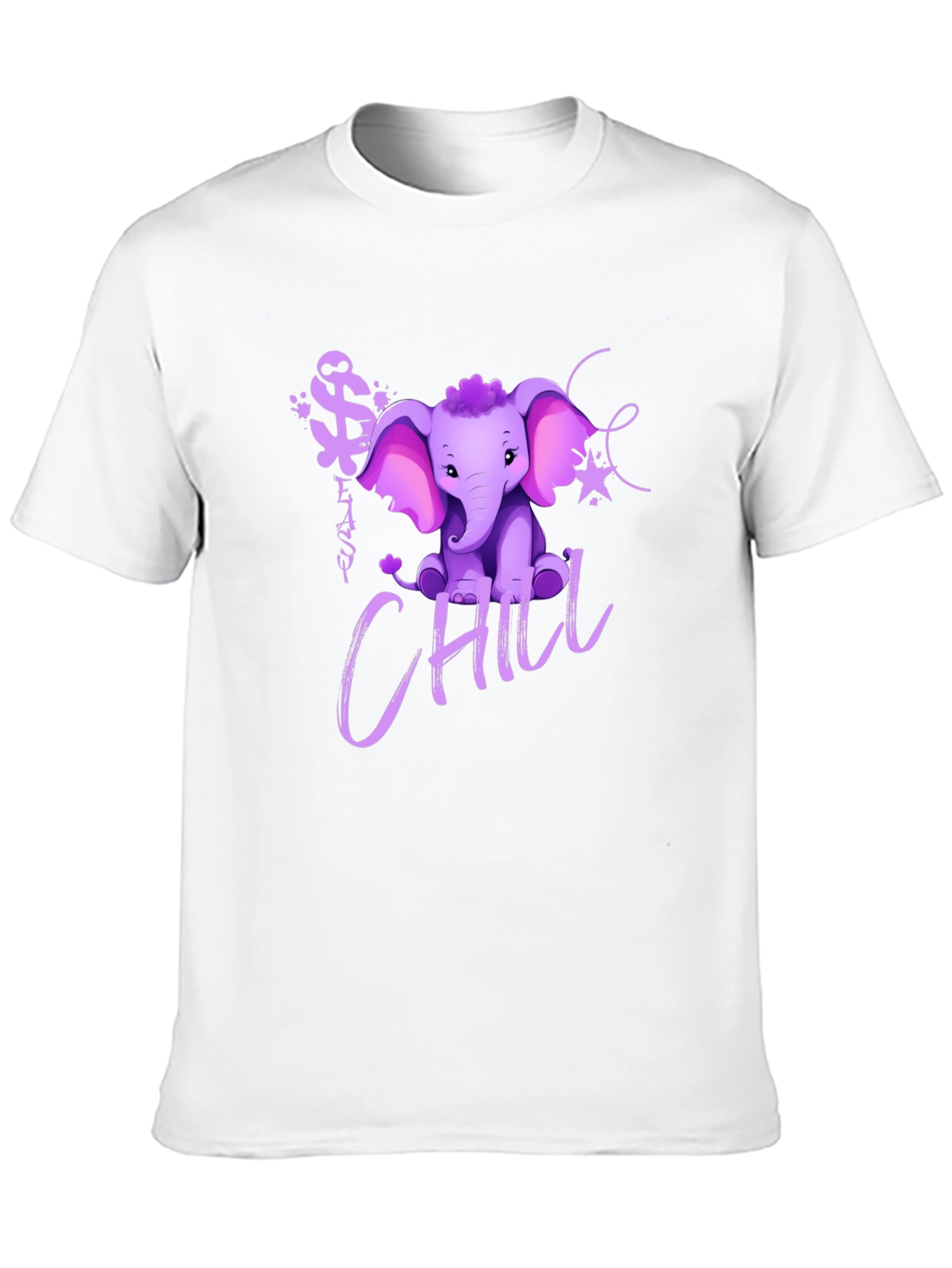 Cute Elephant Chill Graphic Print Black T-Shirt