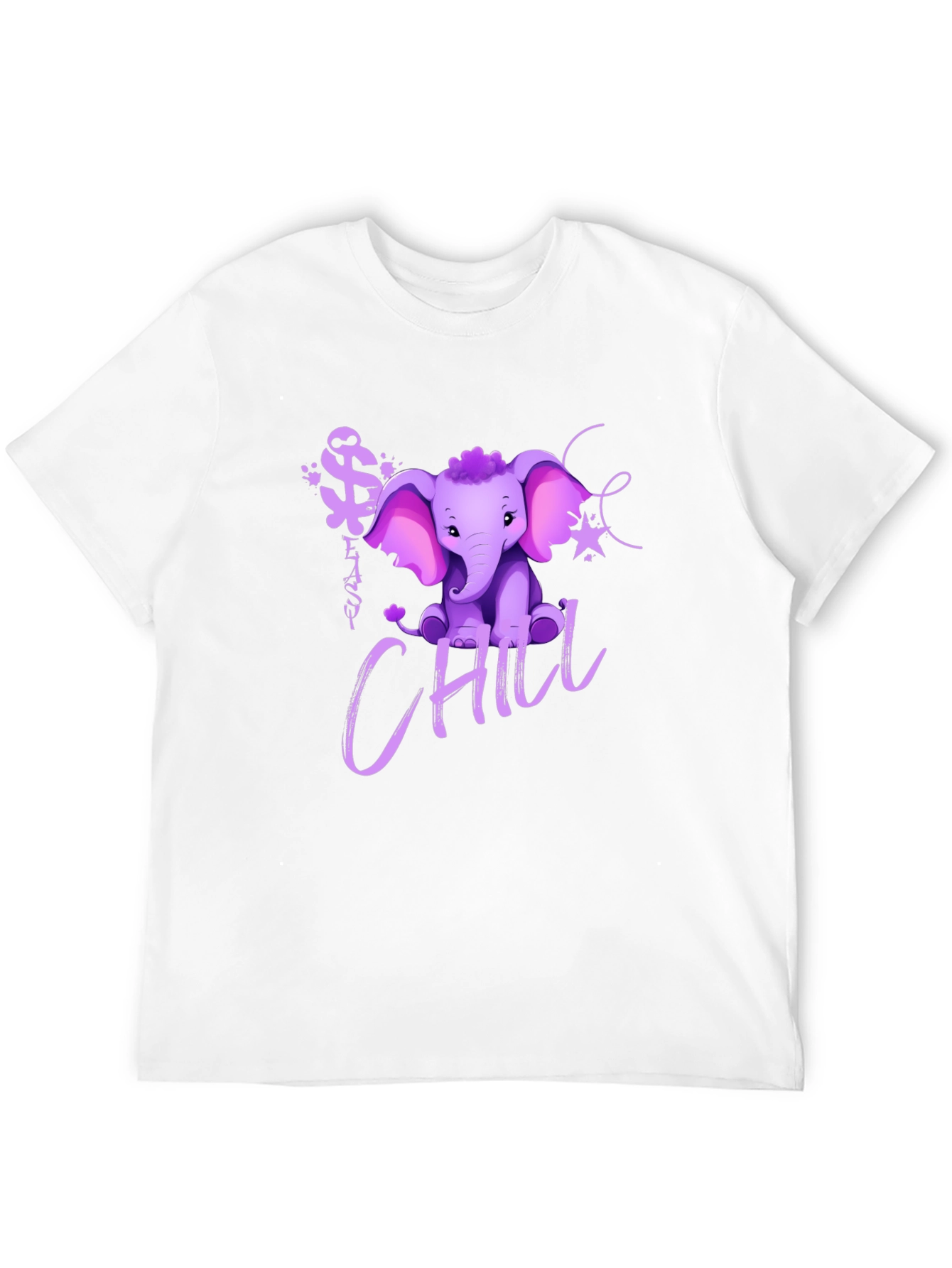 Cute Elephant Chill Graphic Print Black T-Shirt