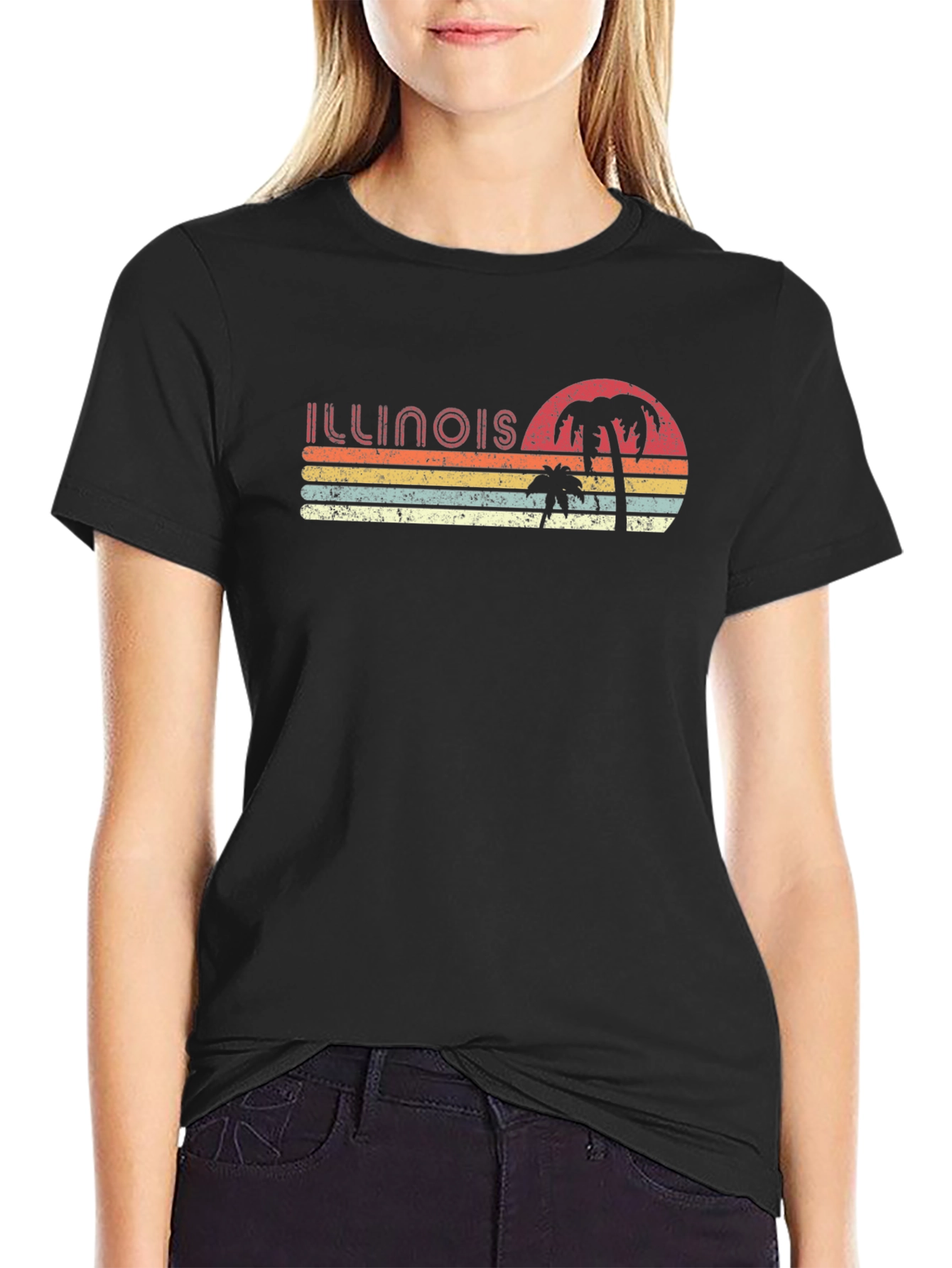 Retro Illinois Palm Sunset T-Shirt