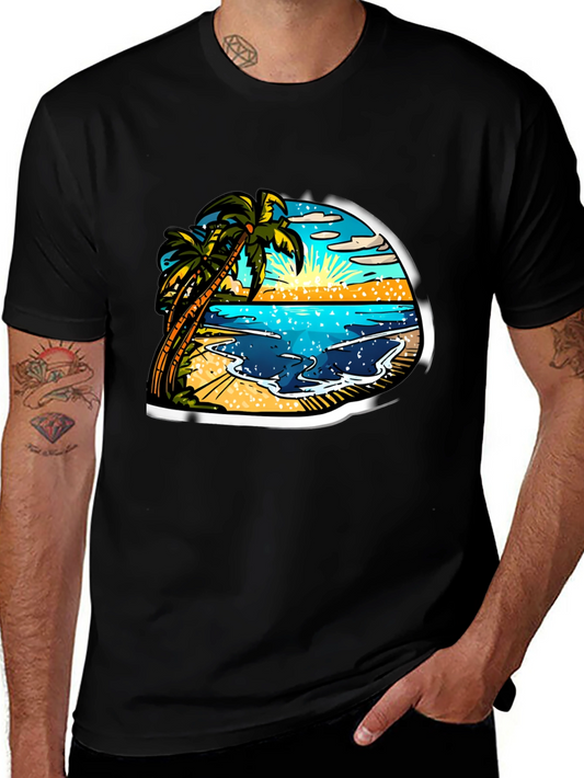Tropical Beach Scene Graphic Tee