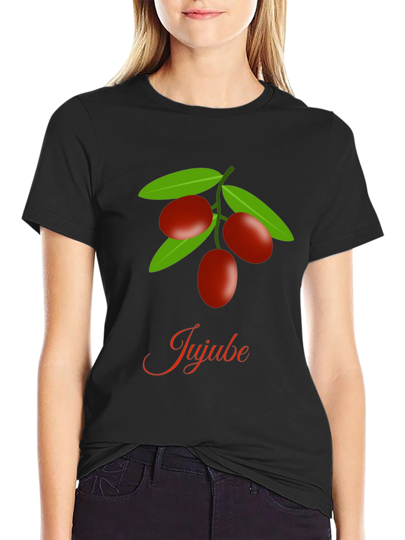Jujube Fruit Graphic Black T-Shirt