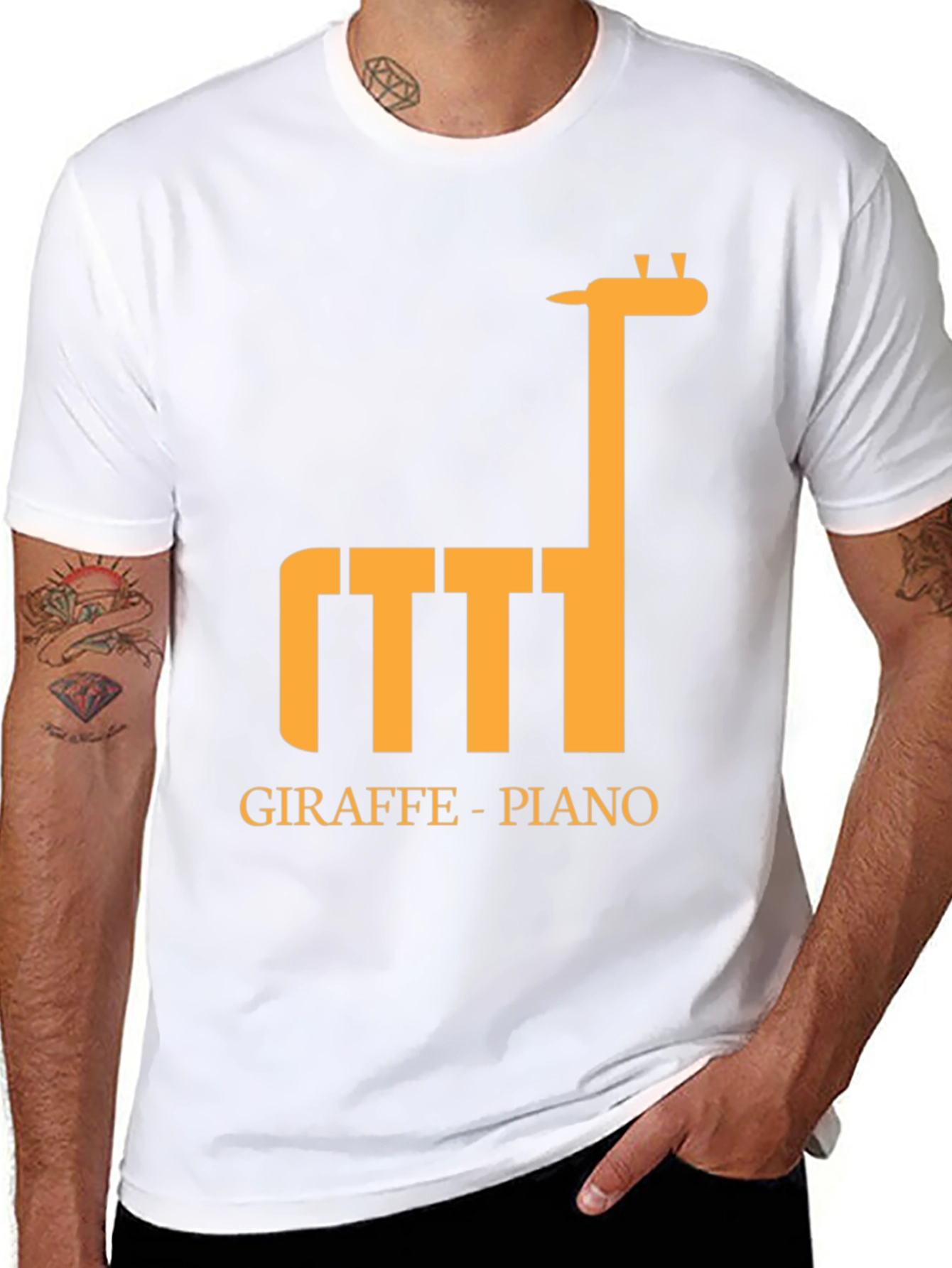 Giraffe Piano Graphic Tee - Unique Musical T-Shirt