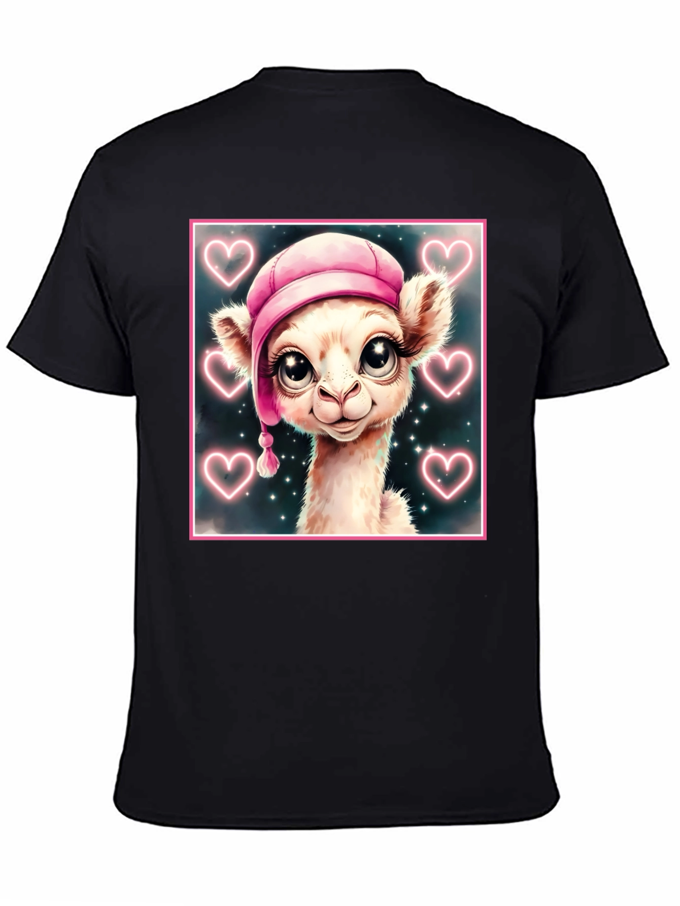 Cute Llama in Pink Hat - Graphic Tee