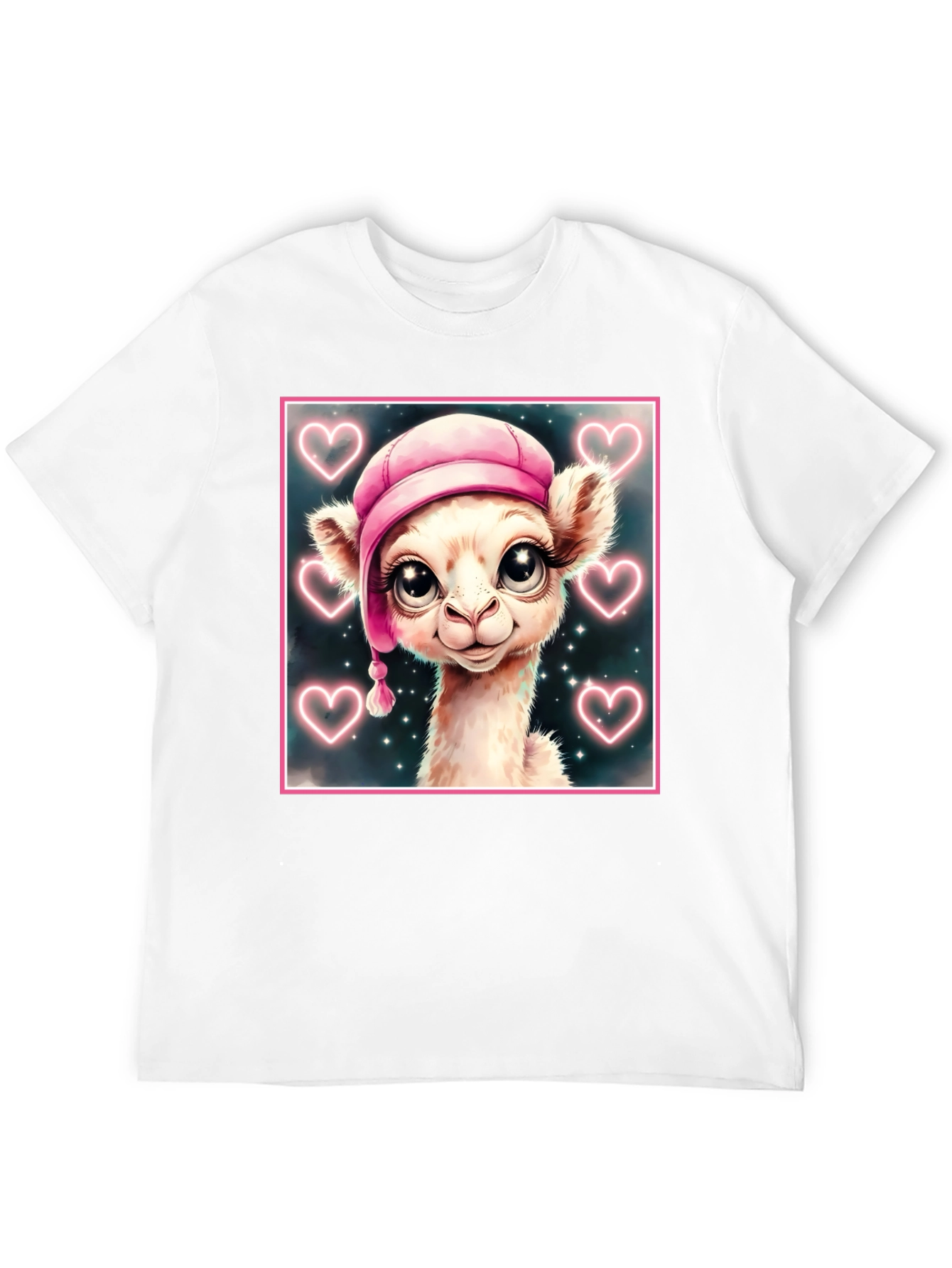 Cute Llama in Pink Hat - Graphic Tee